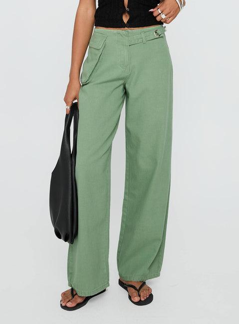 Mercadi Mid Rise Straight Leg Cargo Jeans Green Product Image
