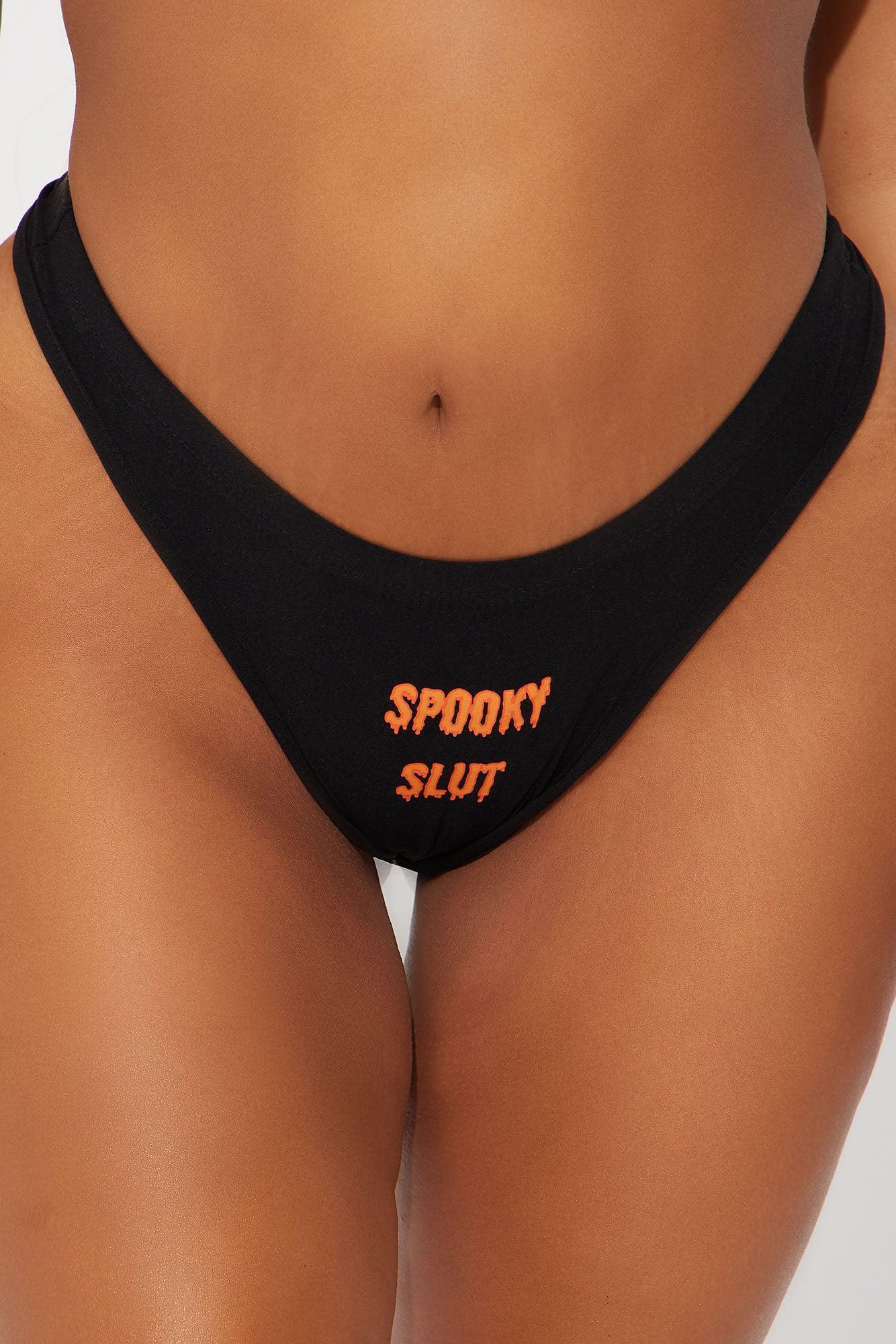 Spooky Slut Halloween Thong Panty - Black/Orange Product Image