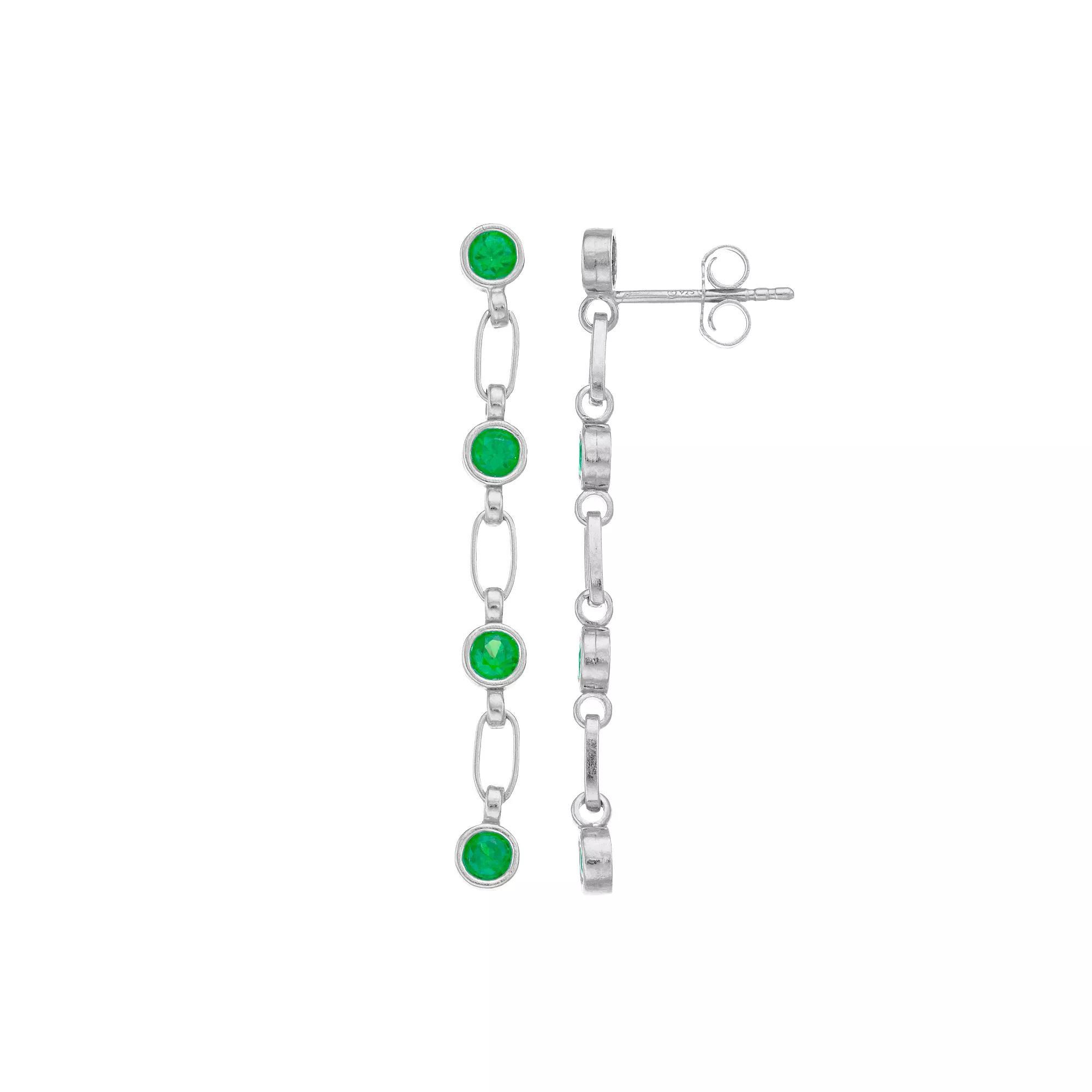 Kristen Kesho Sterling Silver Lab-Created Emerald Link Drop Earrings, Women's Product Image
