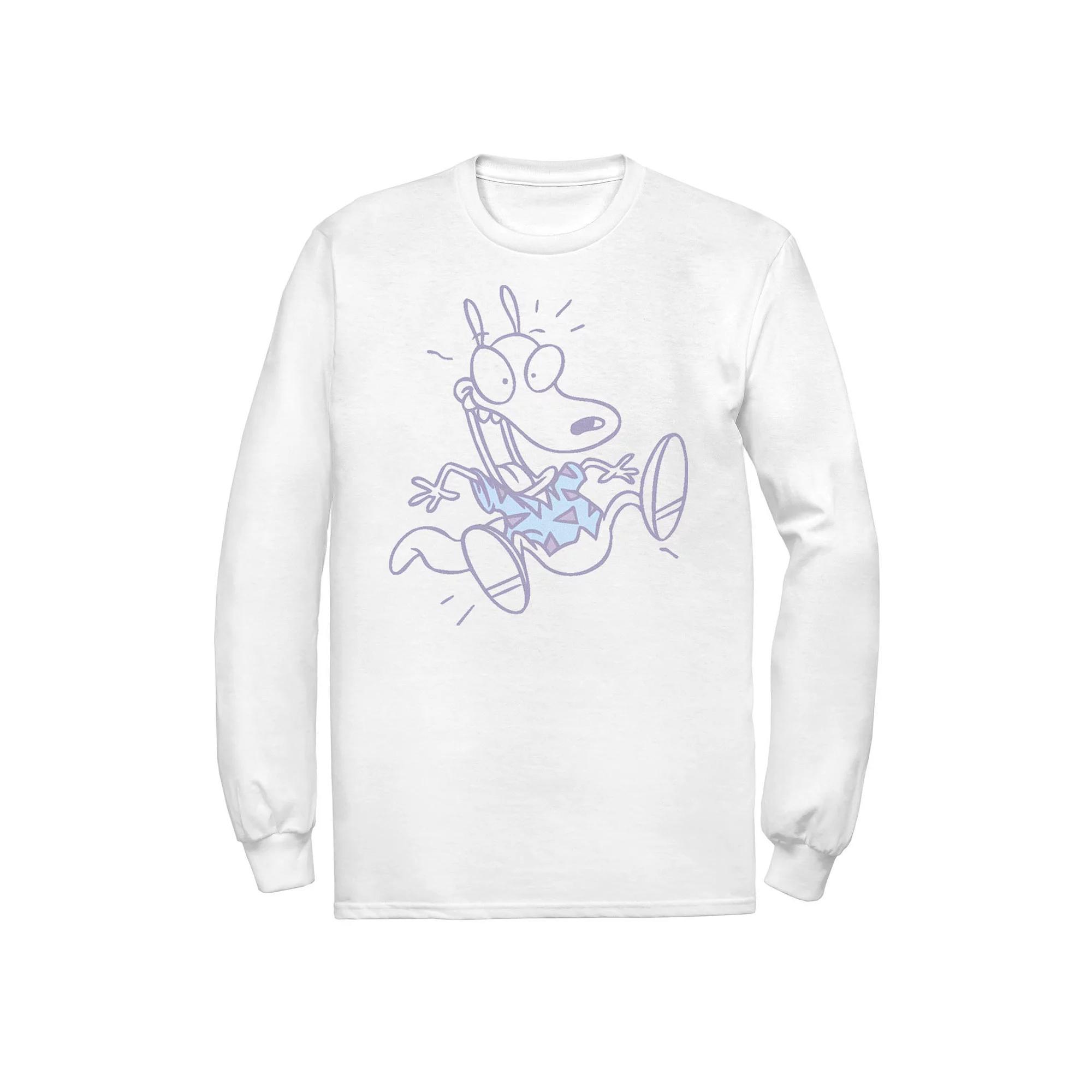 Men's Rocko's Modern Life Pop Outline Long Sleeve Tee, Size: 3XL, White Product Image