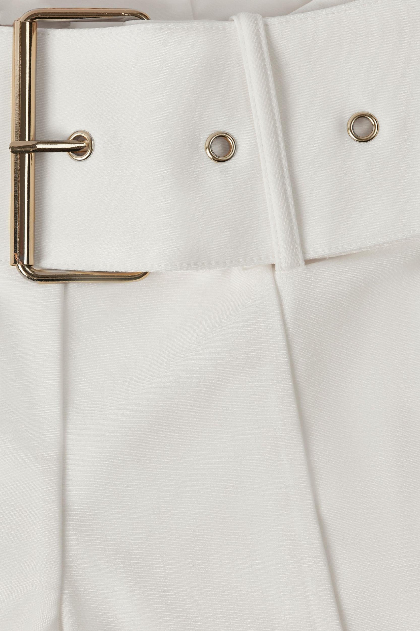 Metallic Belted Mid-Rise Flared Trousers in Ivory Product Image