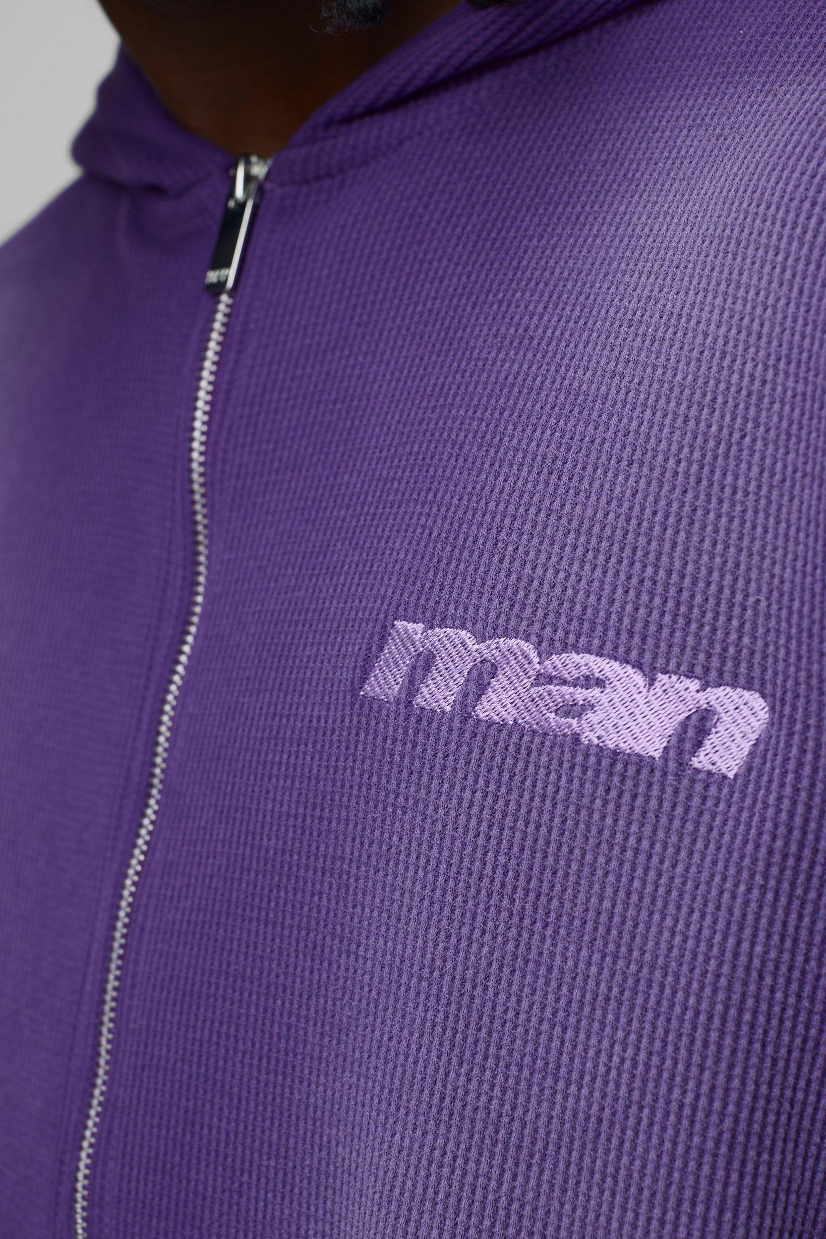 Oversized Boxy Man Washed Waffle Hooded Zip Tracksuit | boohooMAN USA Product Image