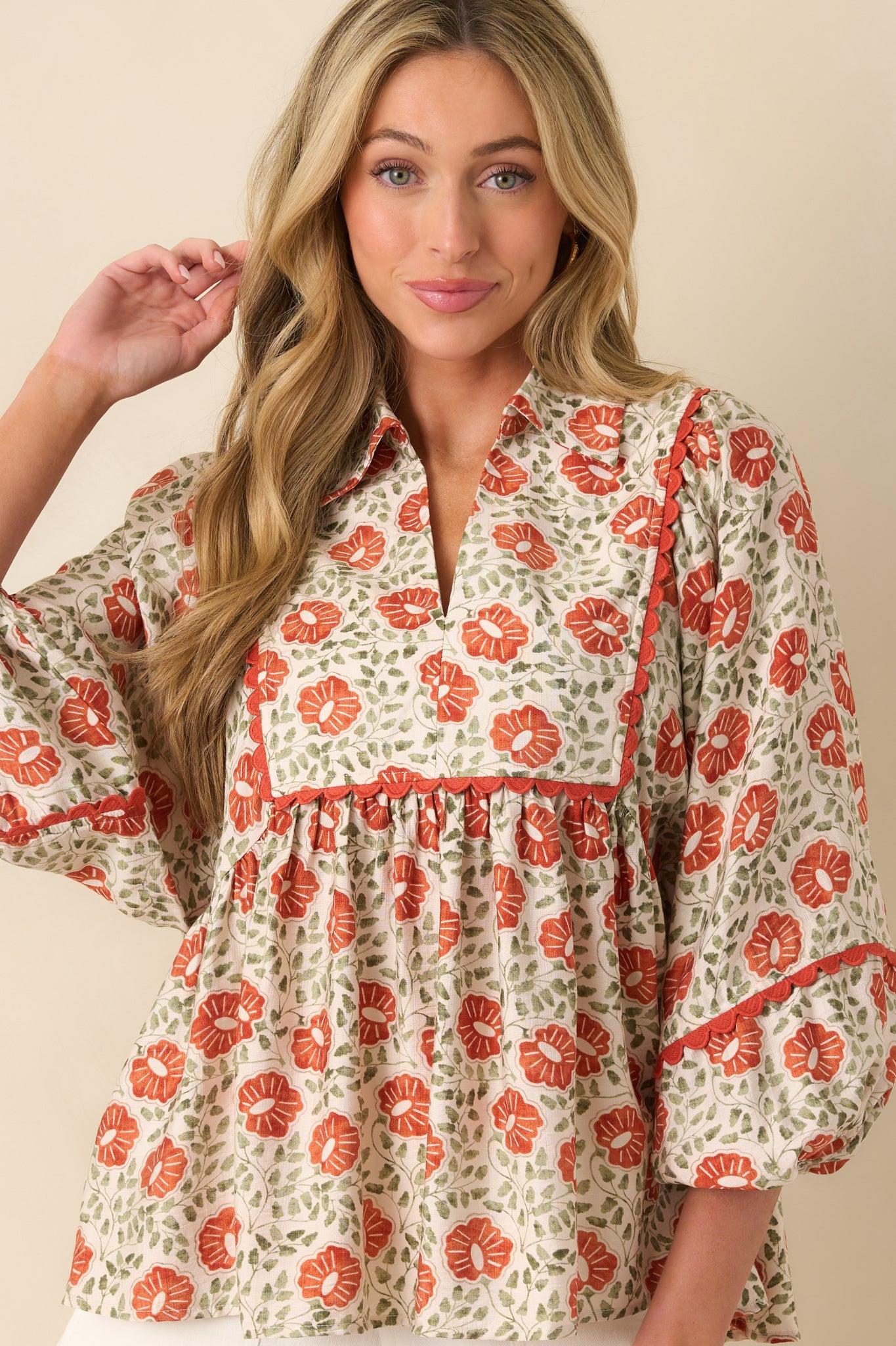 All Yours Burnt Orange Multi Floral Print Top Product Image
