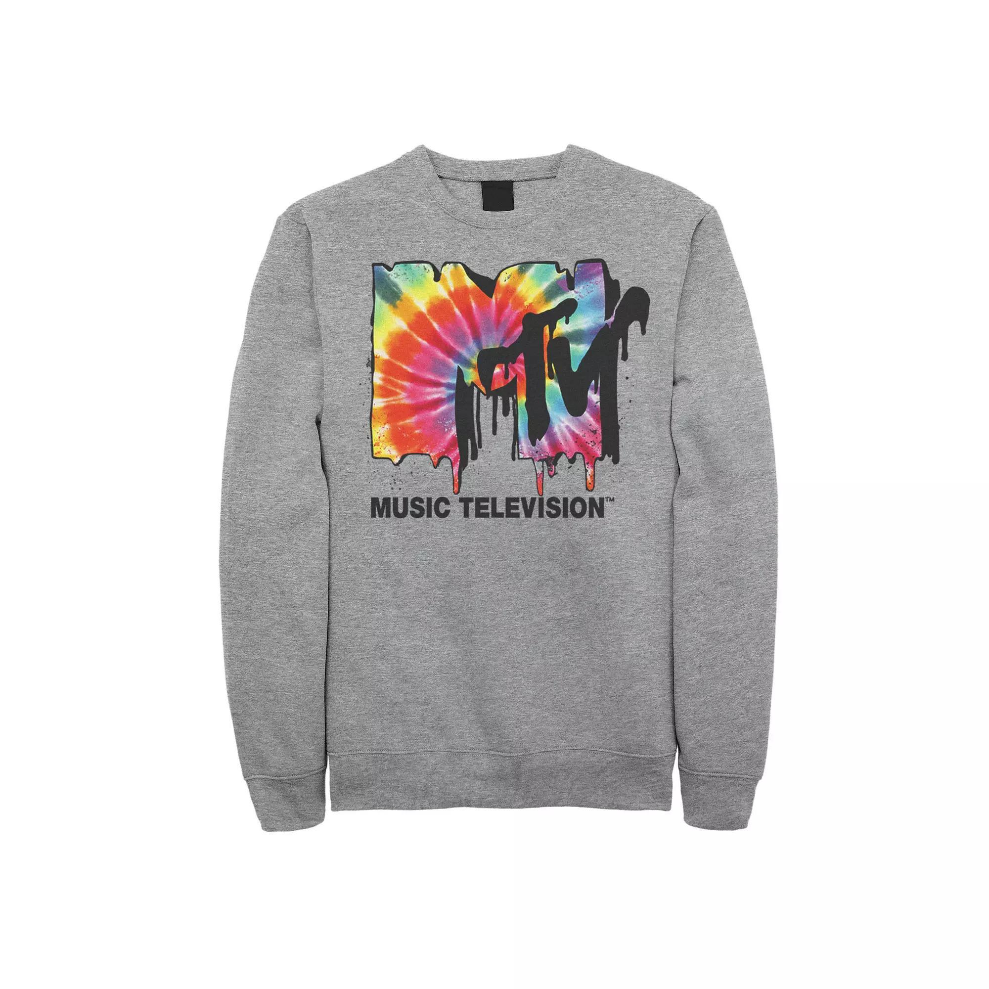 Men's MTV Classic Tie Dye Drip Logo Fleece Pullover, Size: XL, Athletic Grey Product Image