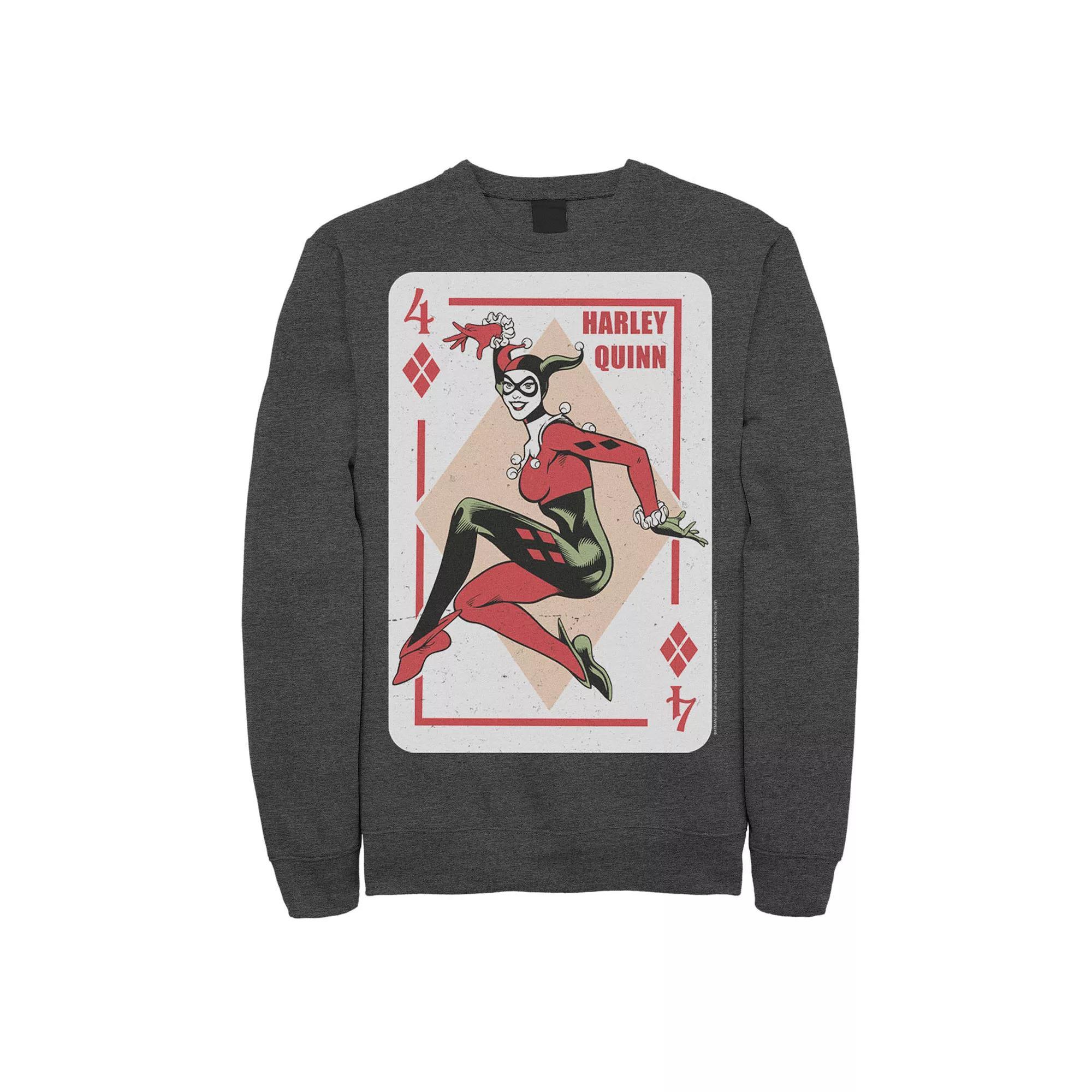 Men's DC Comics Harley Quinn Playing Card Sweatshirt, Size: Small, Grey Heather Product Image