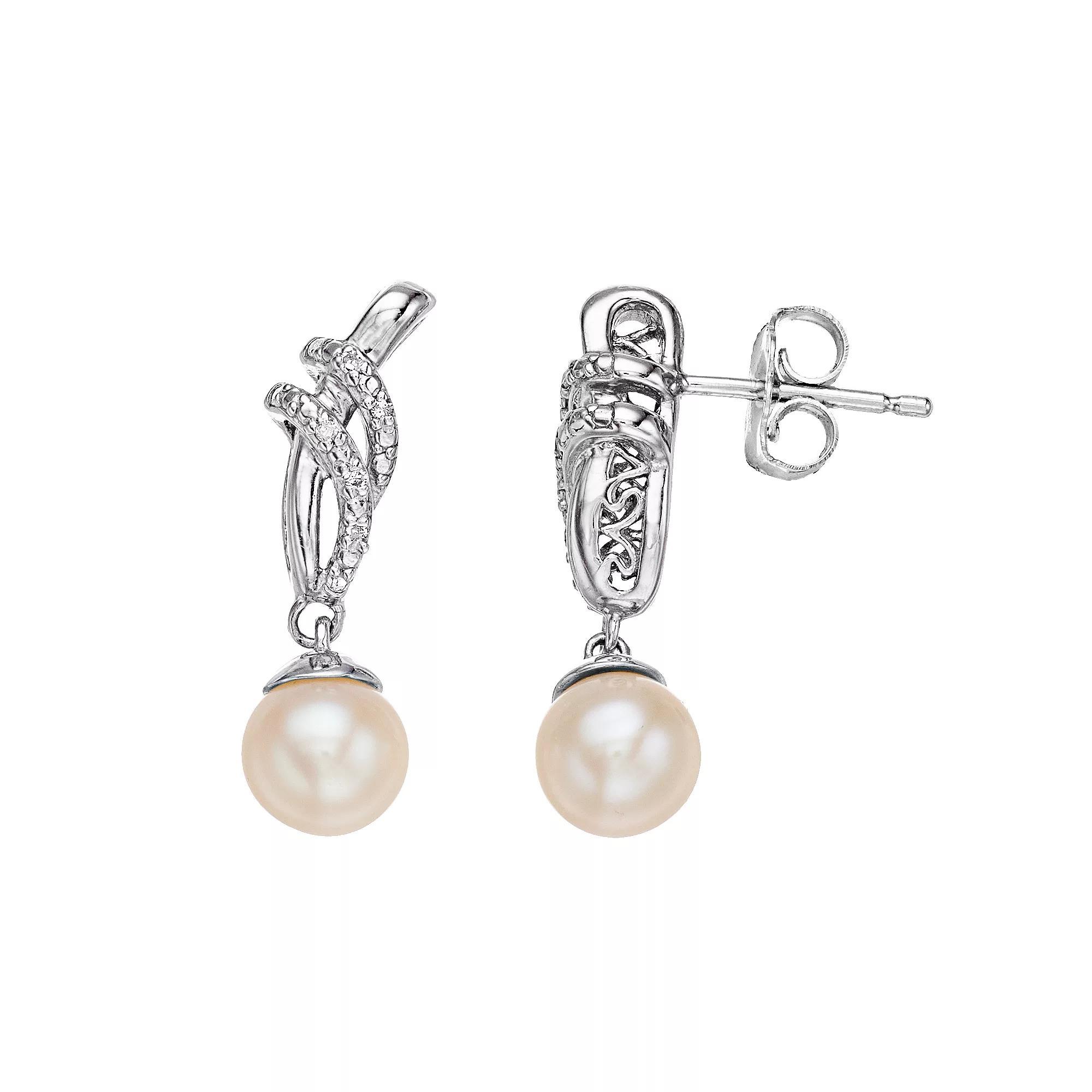 Simply Vera Vera Wang Sterling Silver 1/10 Carat T.W. Diamond & Freshwater Cultured Pearl Drop Earrings, Women's Product Image