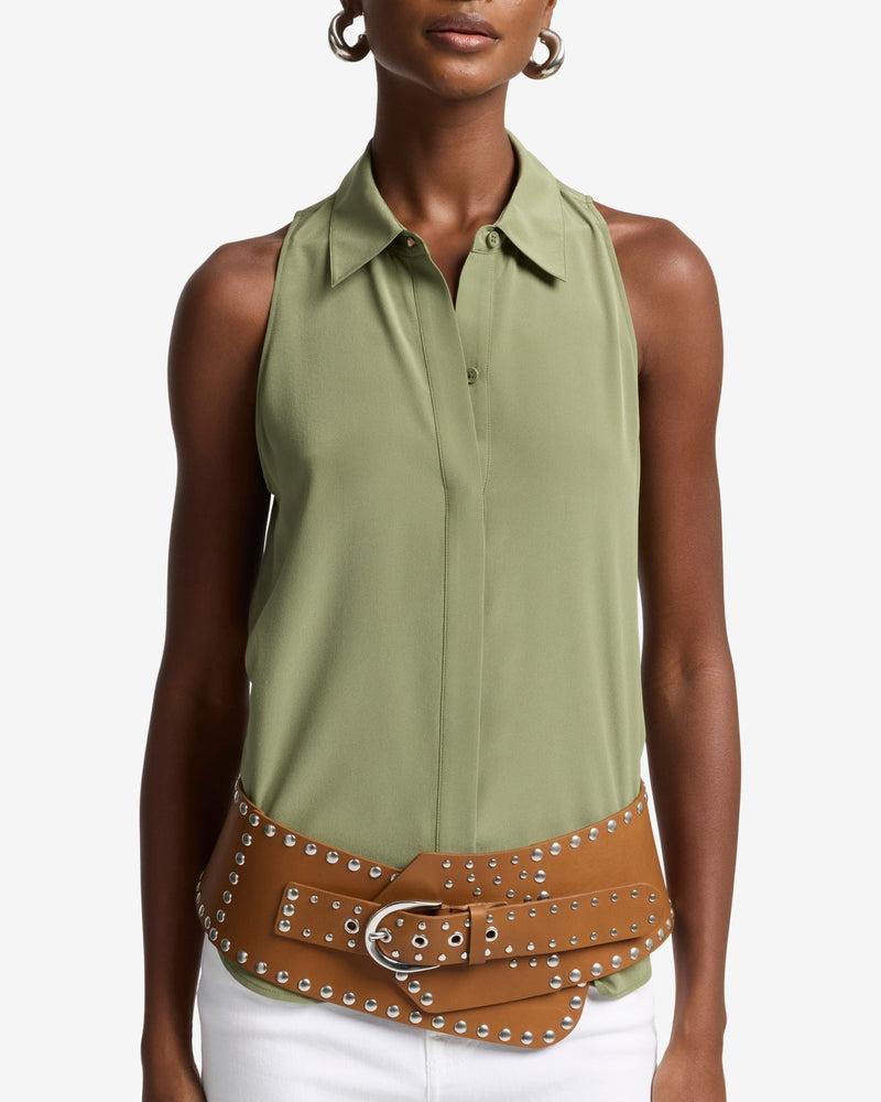 Sleeveless Silk Button Down Product Image