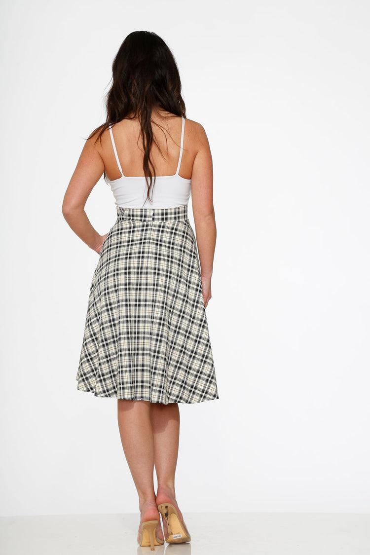 Off White Plaid Swing Skirt Product Image