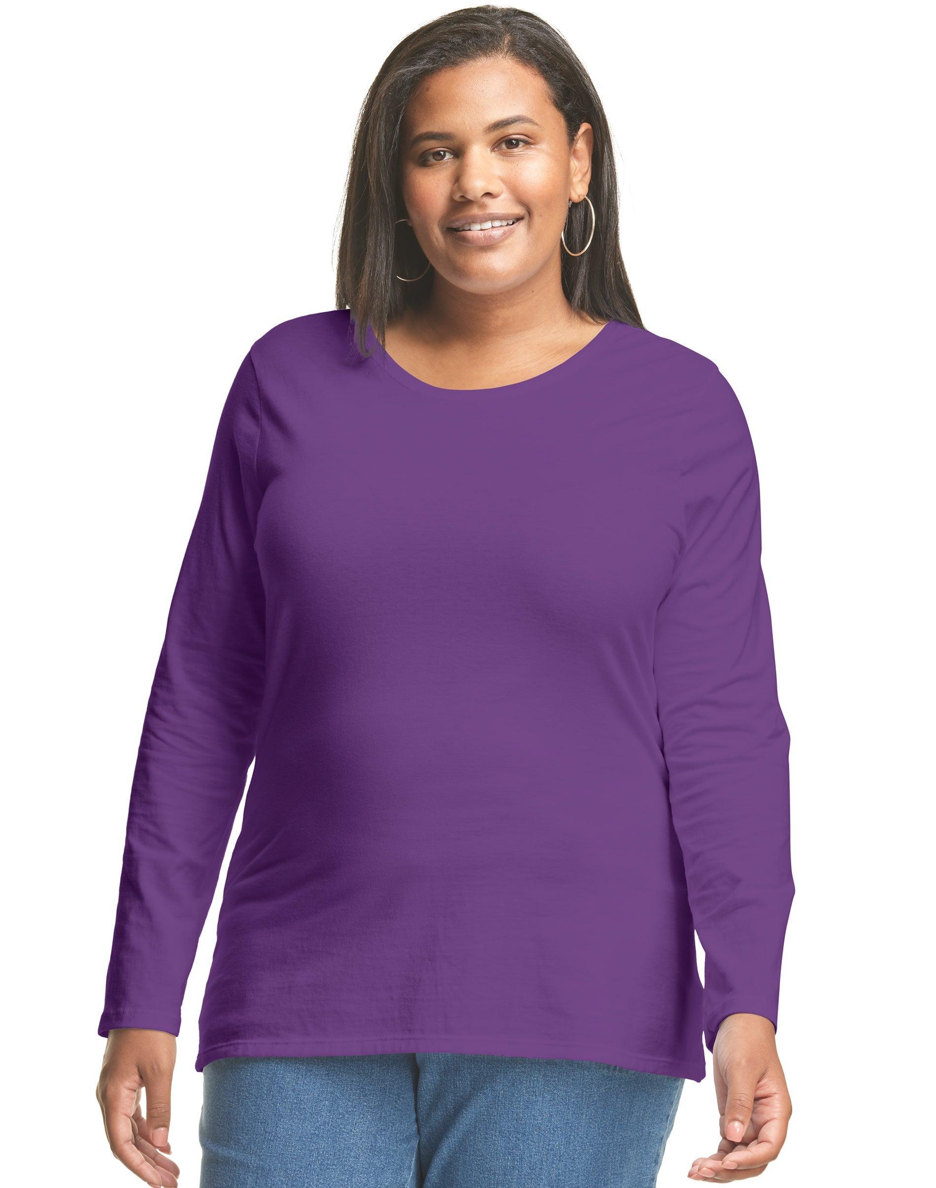 Hanes Womens Long Sleeve Scoop Neck Cotton T-Shirt (Plus Size) White 5X Product Image