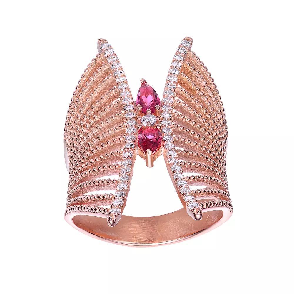 18k Rose Gold Over Sterling Silver Cubic Zirconia Butterfly Set Ring, Women's, Size: 6, Pink Tone Product Image