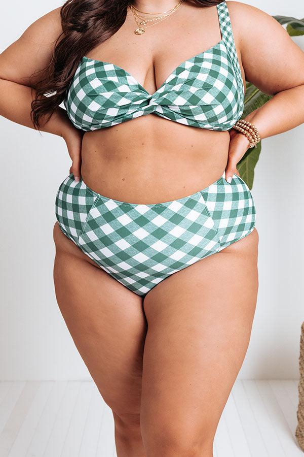 Tanning In Tulum High Waist Gingham Bikini Bottom in Hunter Green Product Image