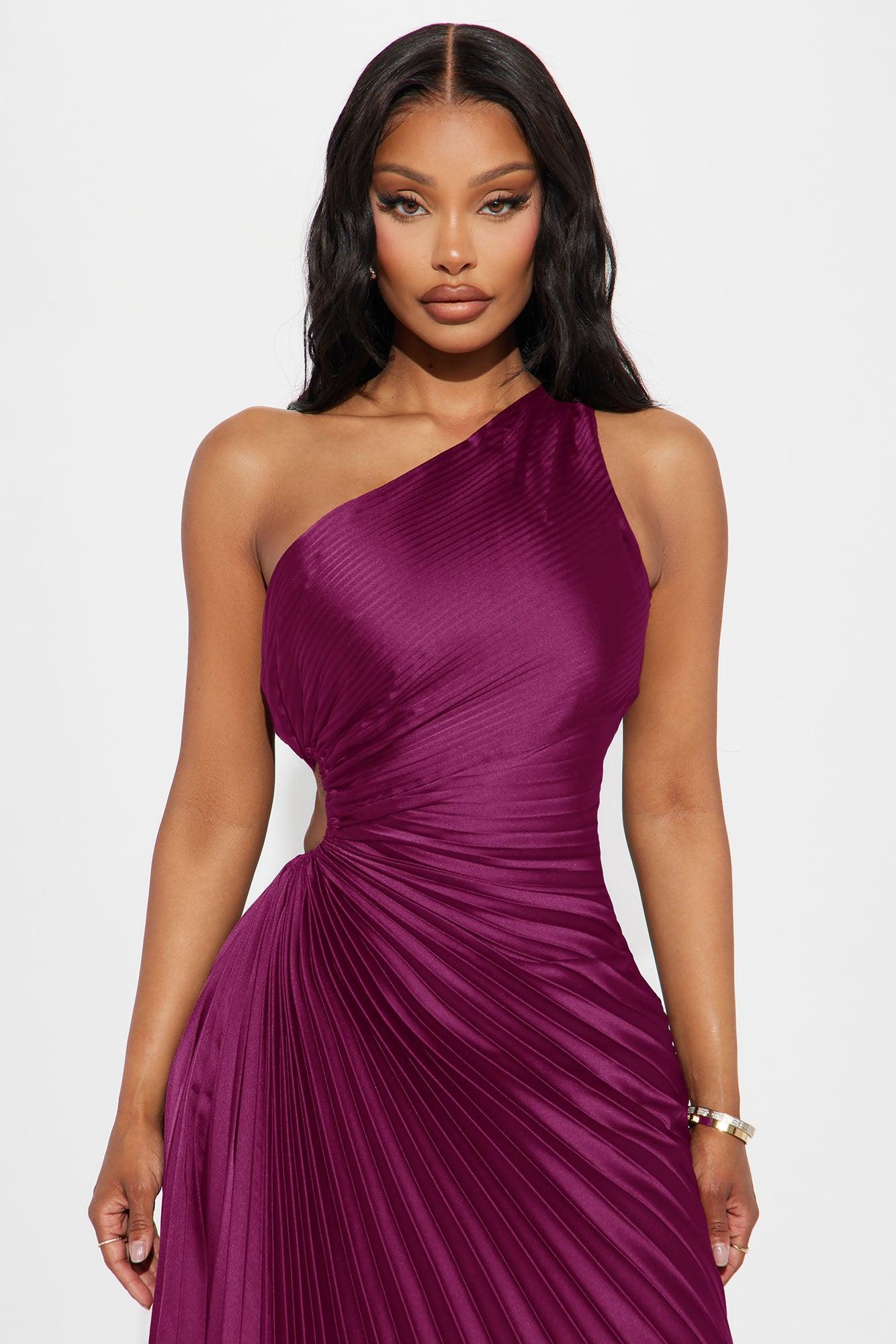 Belle Satin Maxi Dress - Magenta Product Image