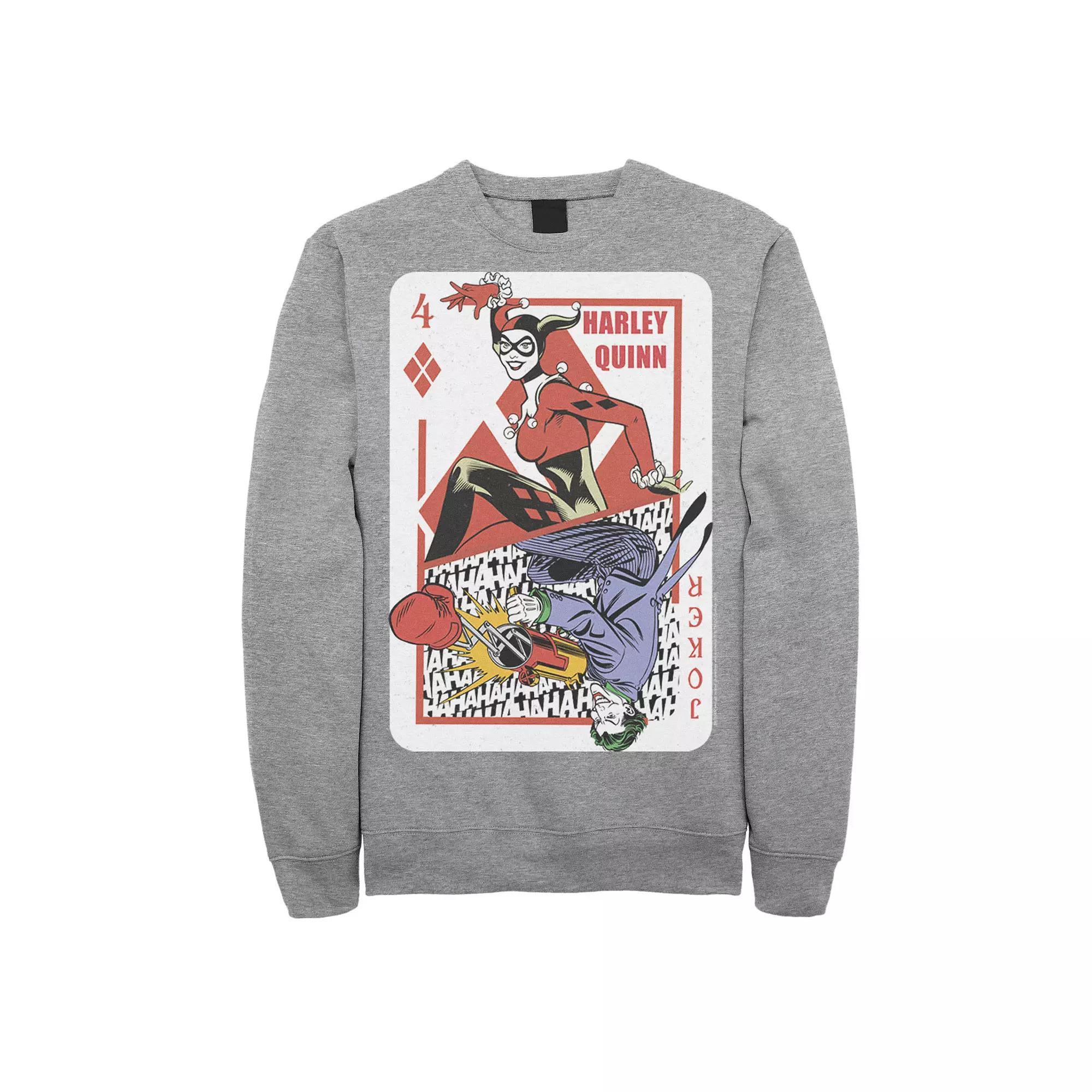 Mens DC Comics Harley Quinn Joker Playing Card Sweatshirt, Men's, Size: Large, Grey Heather Product Image