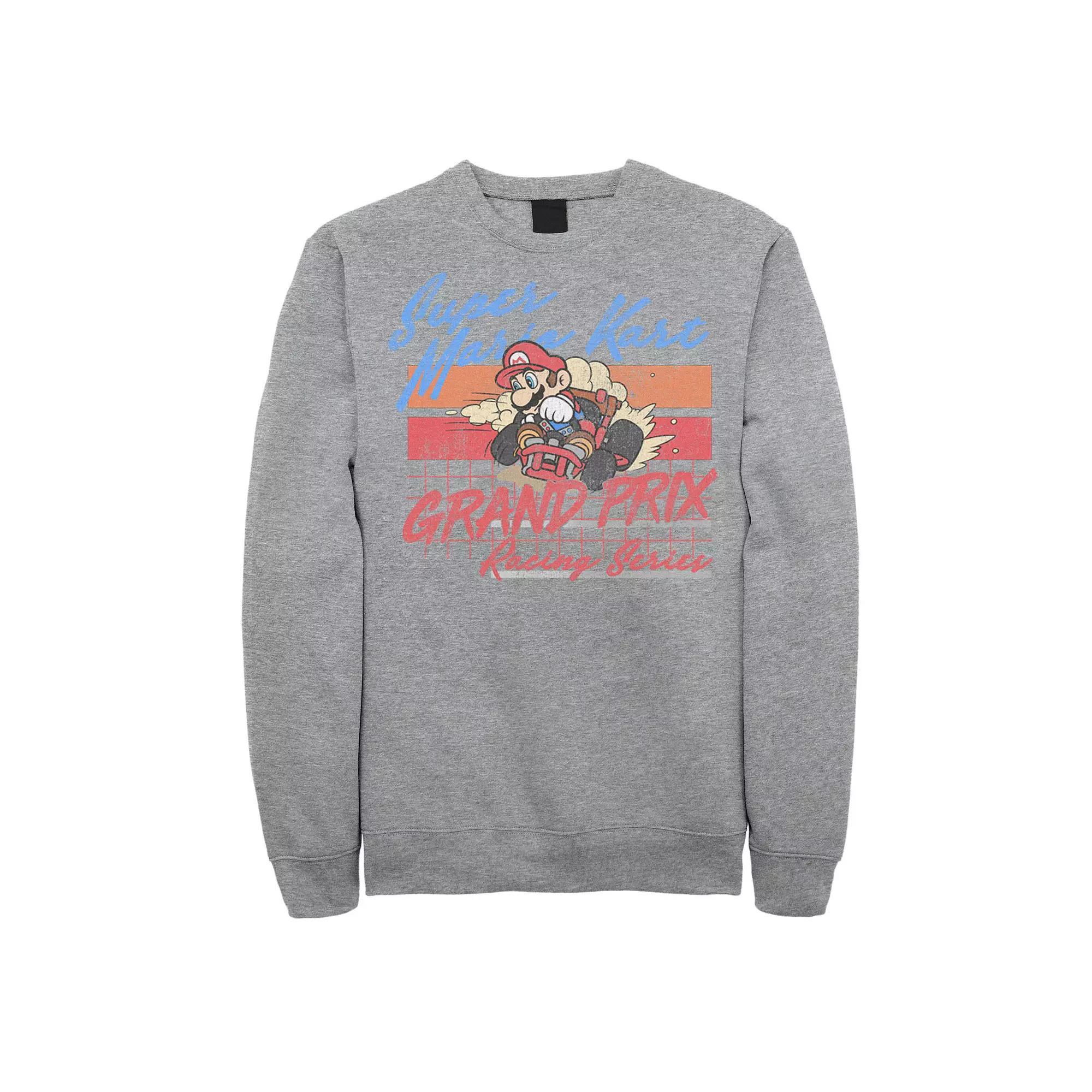 Big & Tall Super Mario Kart Grand Prix Poster Graphic Fleece Pullover, Men's, Size: XXL Tall, Athletic Grey Product Image