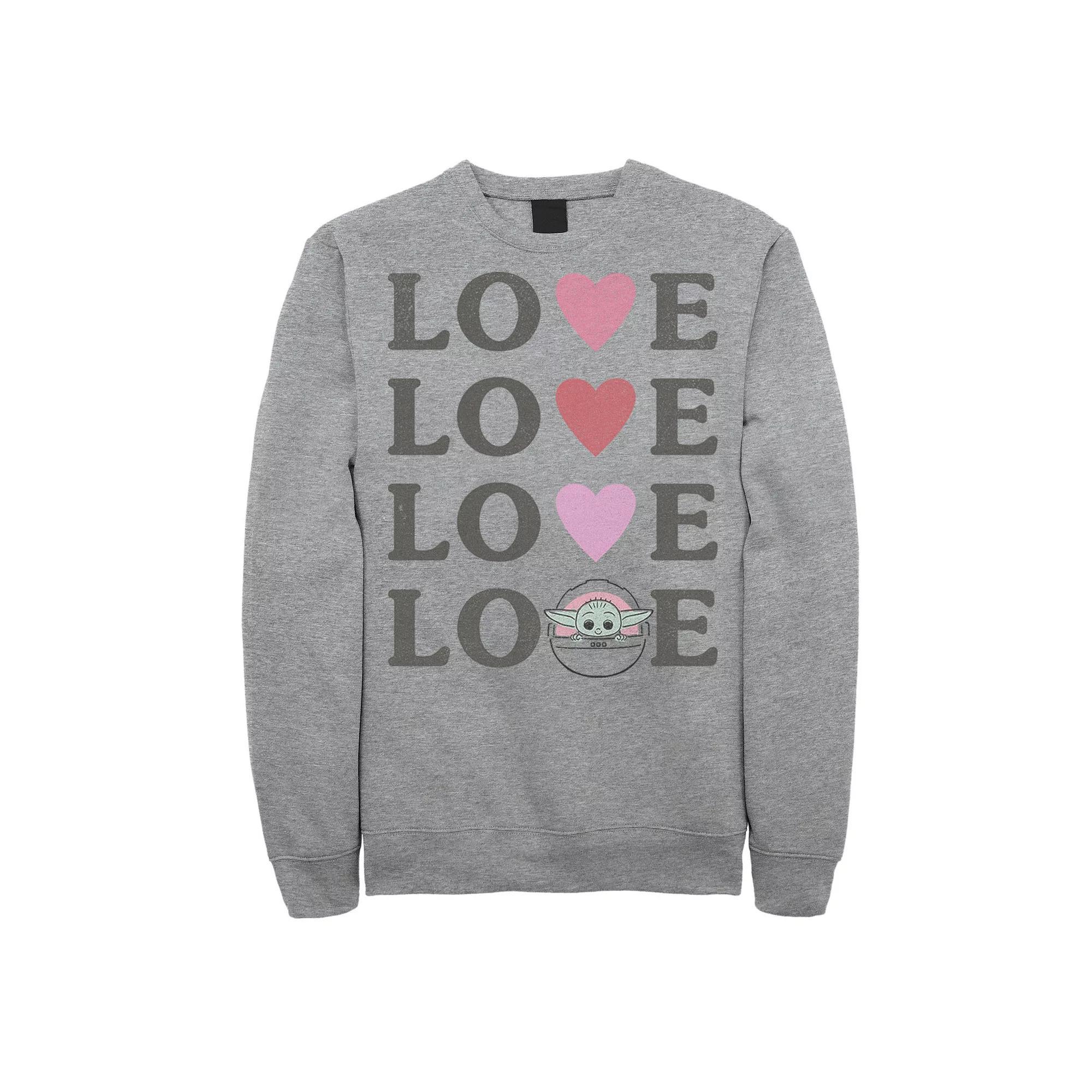 Men's Star Wars The Mandalorian The Child Love Text Stack Sweatshirt, Size: Medium, Athletic Grey Product Image