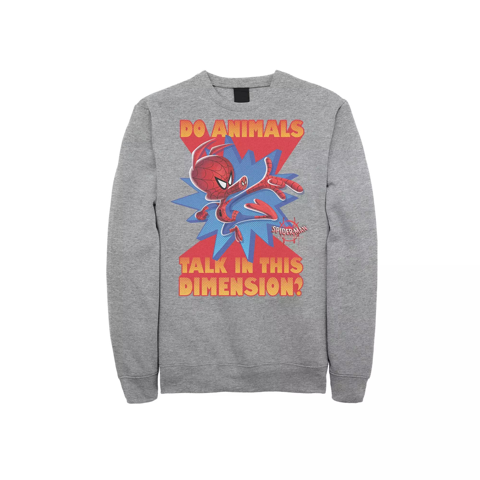 Mens Marvel Spider-Man Spiderverse Ham Quote Graphic Fleece Pullover Athletic Grey Product Image