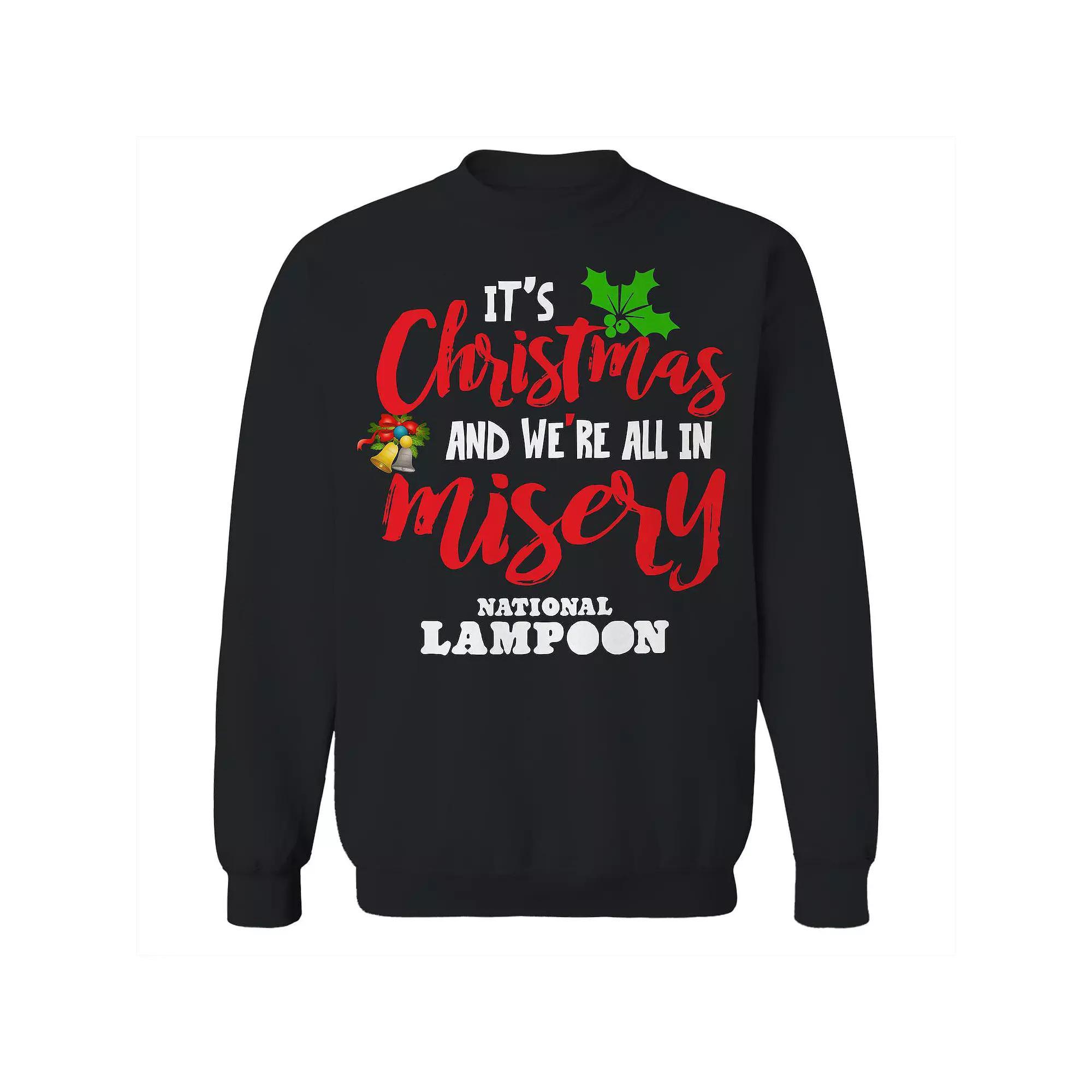 Men's Christmas Misery National Lampoon's Christmas Vacation Graphic Fleece Crew Sweatshirt, Size: Medium, Black Product Image