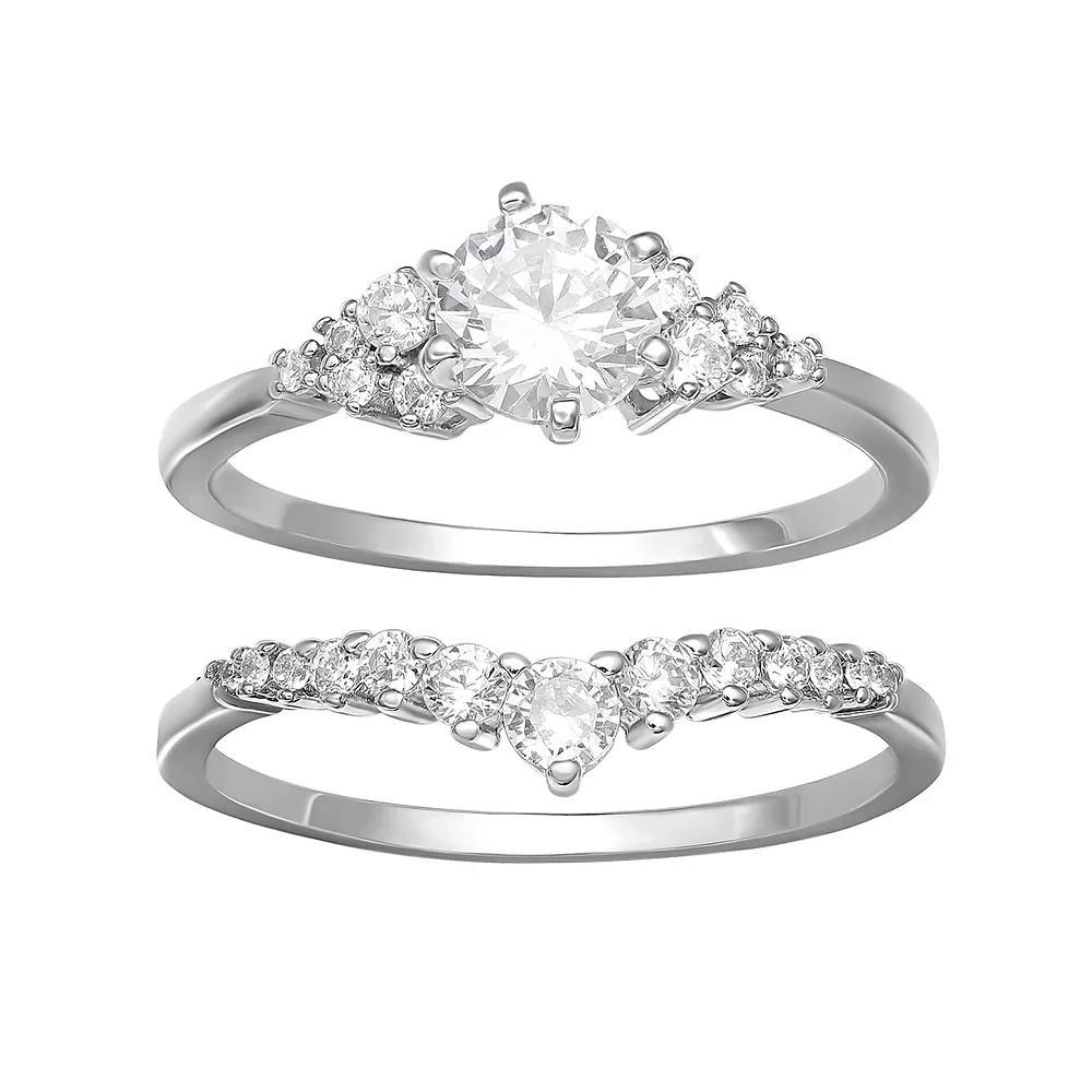 PRIMROSE Sterling Silver Cubic Zirconia Cluster Engagement Ring Set, Women's, Size: 9 Product Image