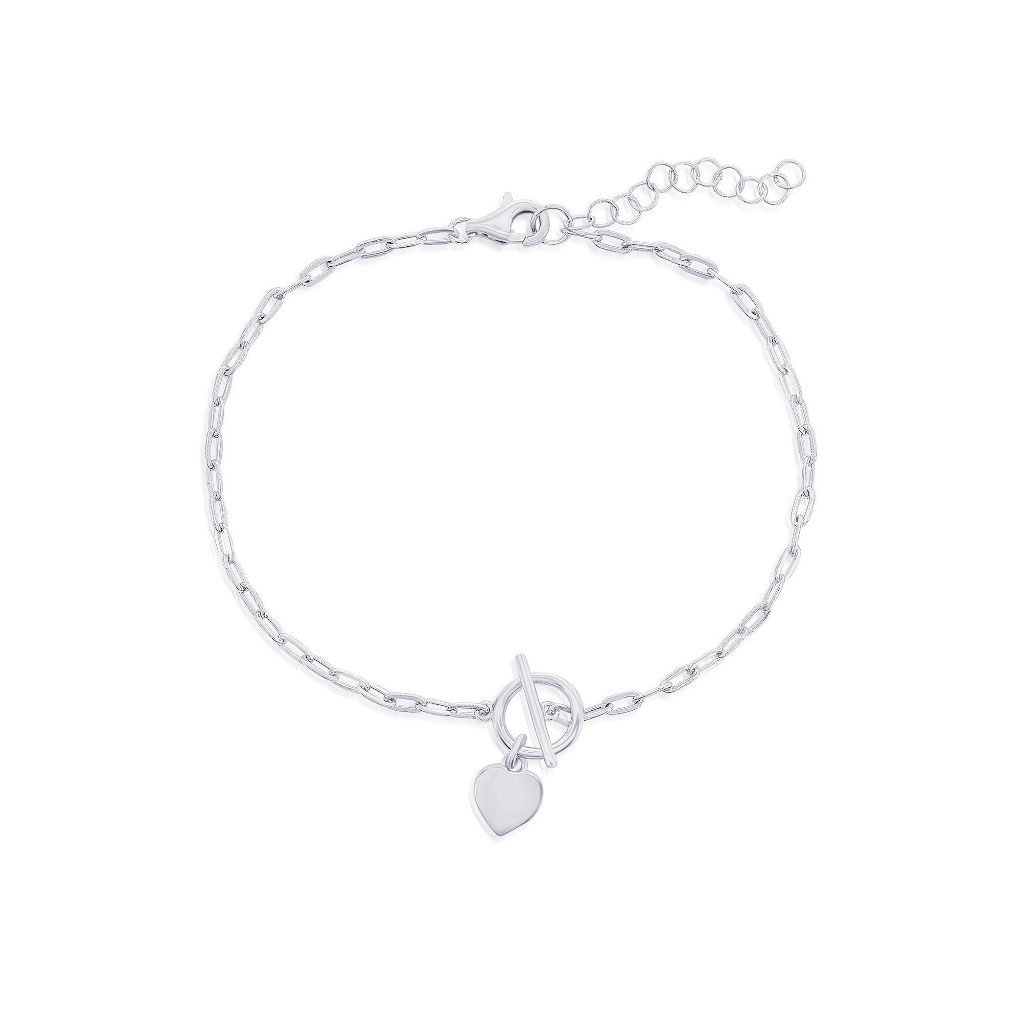 Argento Bella Heart Charm Paper Clip Chain Toggle Bracelet, Women's, Size: 6.5-7.5"AD, Sterling Silver Product Image