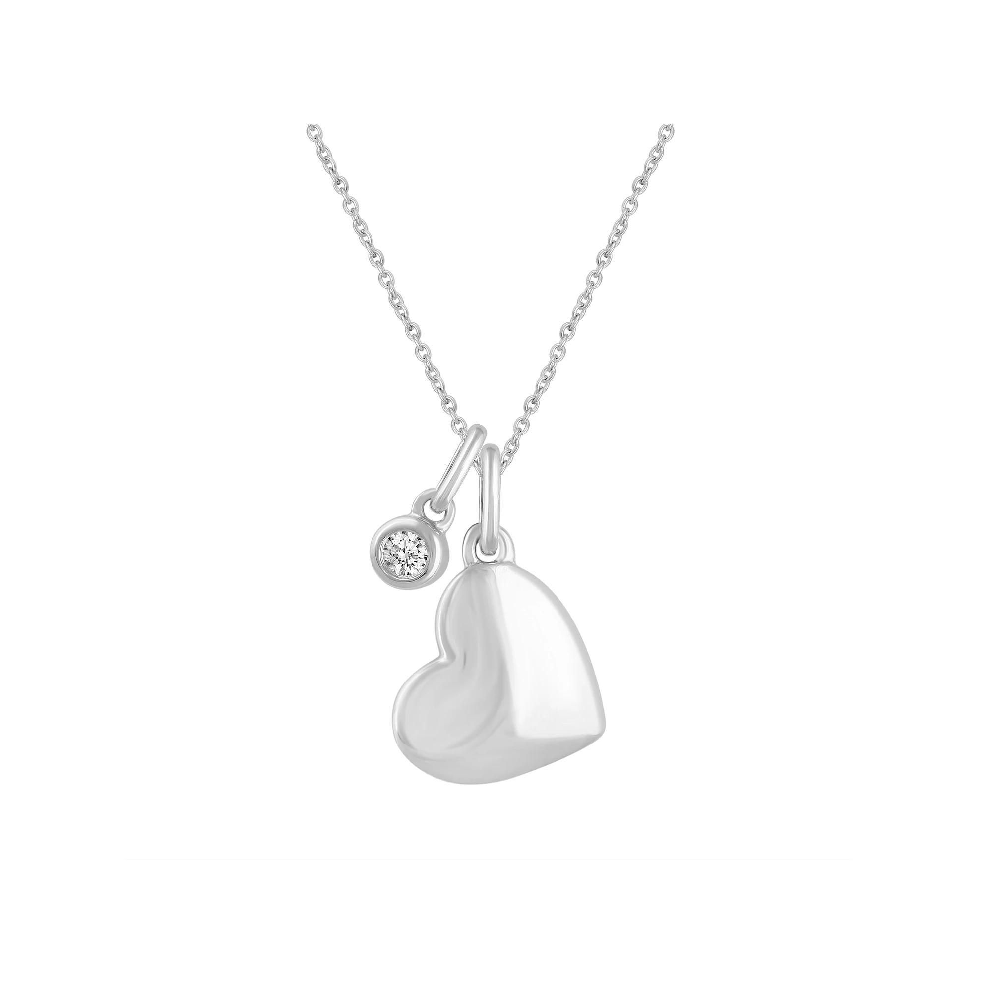 Royal Aura Sterling Silver 1/5 Carat T.W. Diamond Polished Heart Pendant Necklace, Women's, Size: 18" Product Image