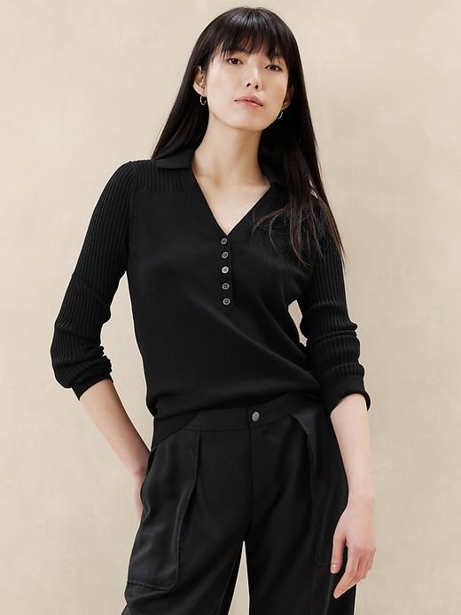 Ribbed Henley Sweater Product Image