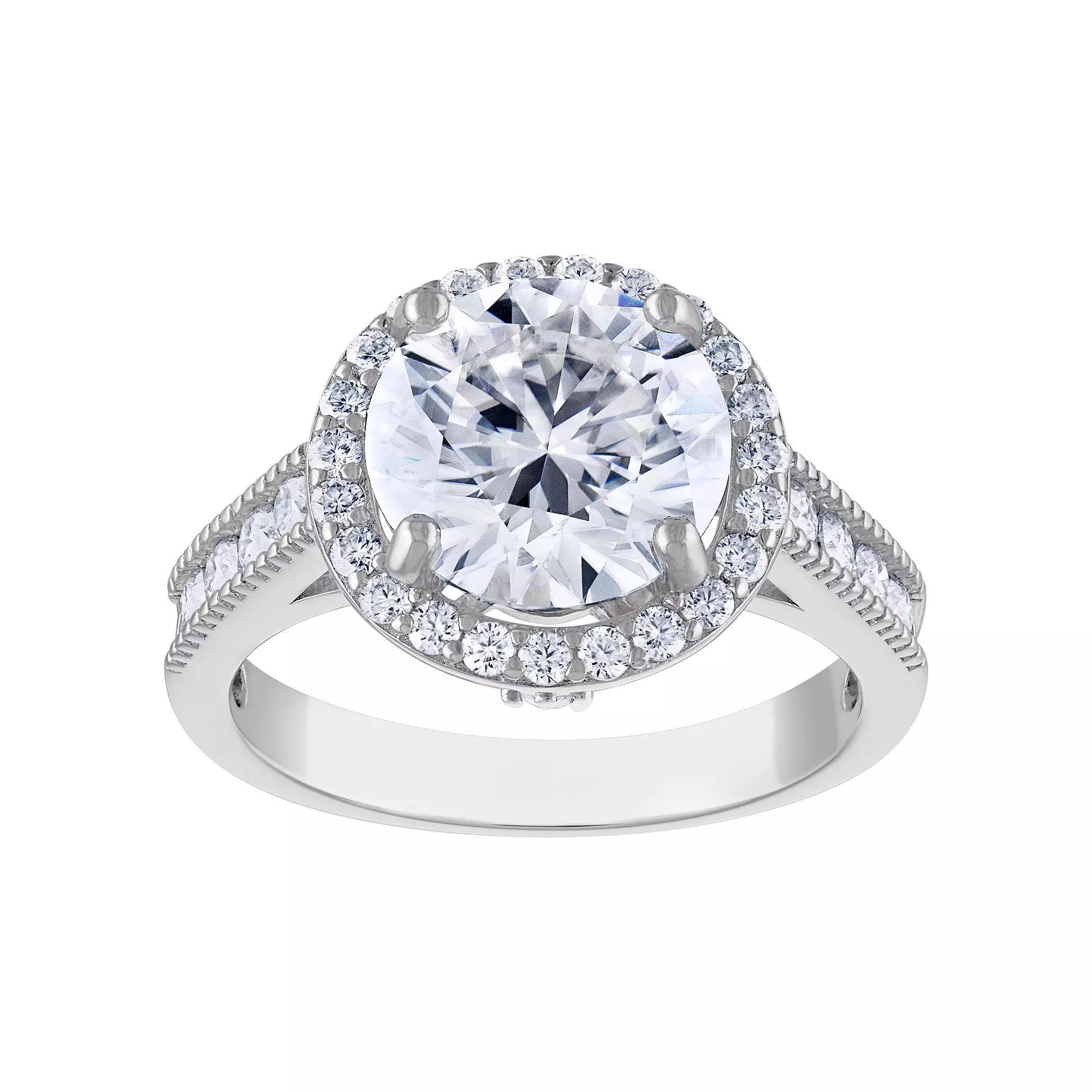 White Lotus Sterling Silver 5 1/5 Carat T.W. Lab-Created Moissanite Engagement Ring, Women's, Size: 8 Product Image