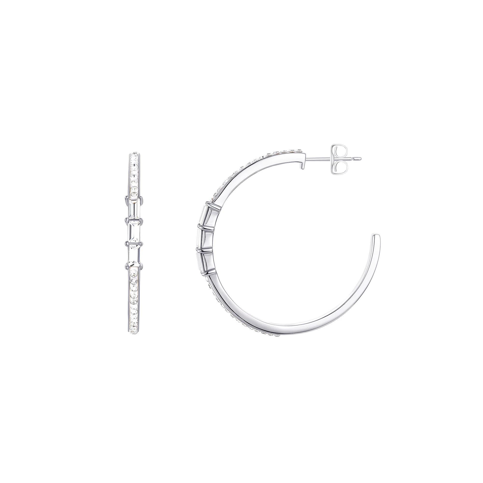 Chrystina Crystal Baguette Hoop Earrings, Women's, Silver Tone Product Image