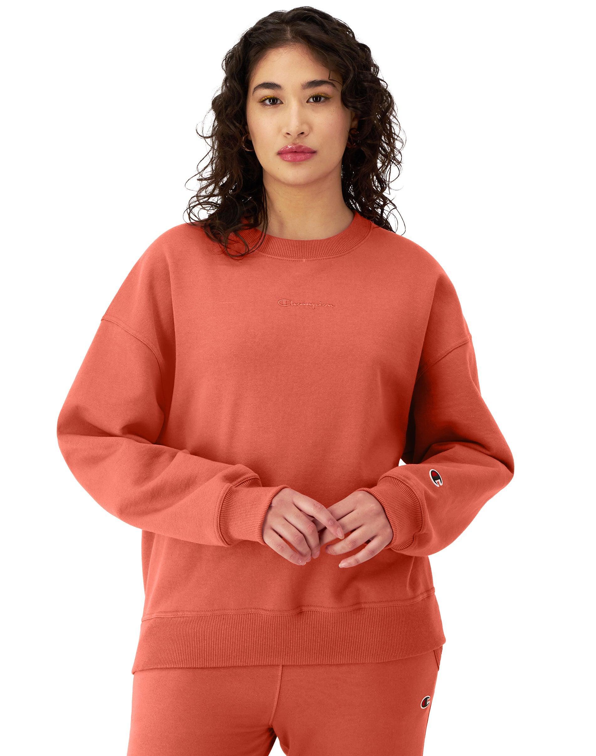 Womens Champion Powerblend Crewneck Sweatshirt, Embroidered Script Logo Oxford Grey XS Product Image