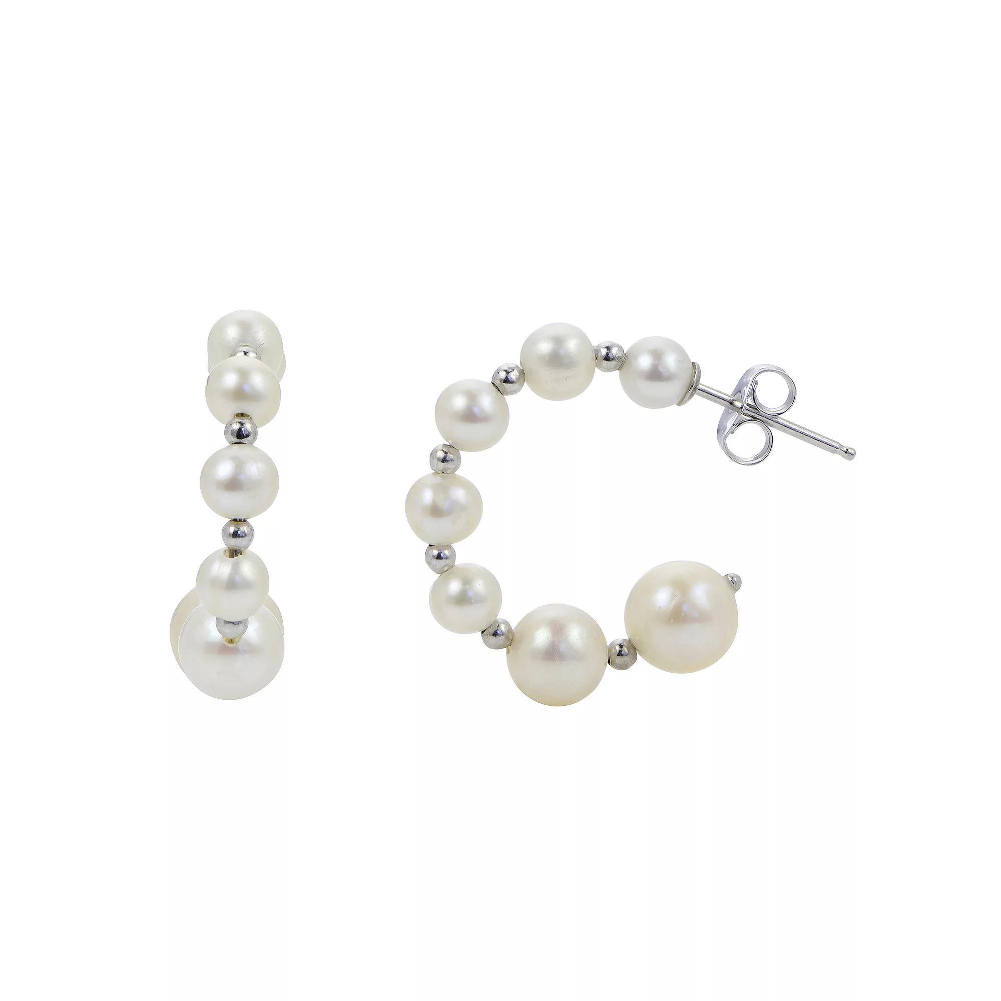 PearLustre by Imperial Sterling Silver Graduated Freshwater Cultured Pearl & Bead Hoop Earrings, Womens Product Image