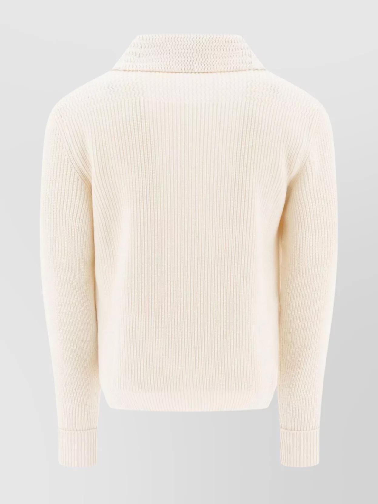 TOM FORD Shawl Collar Ribbed Texture Front Pockets Sweater In White Product Image