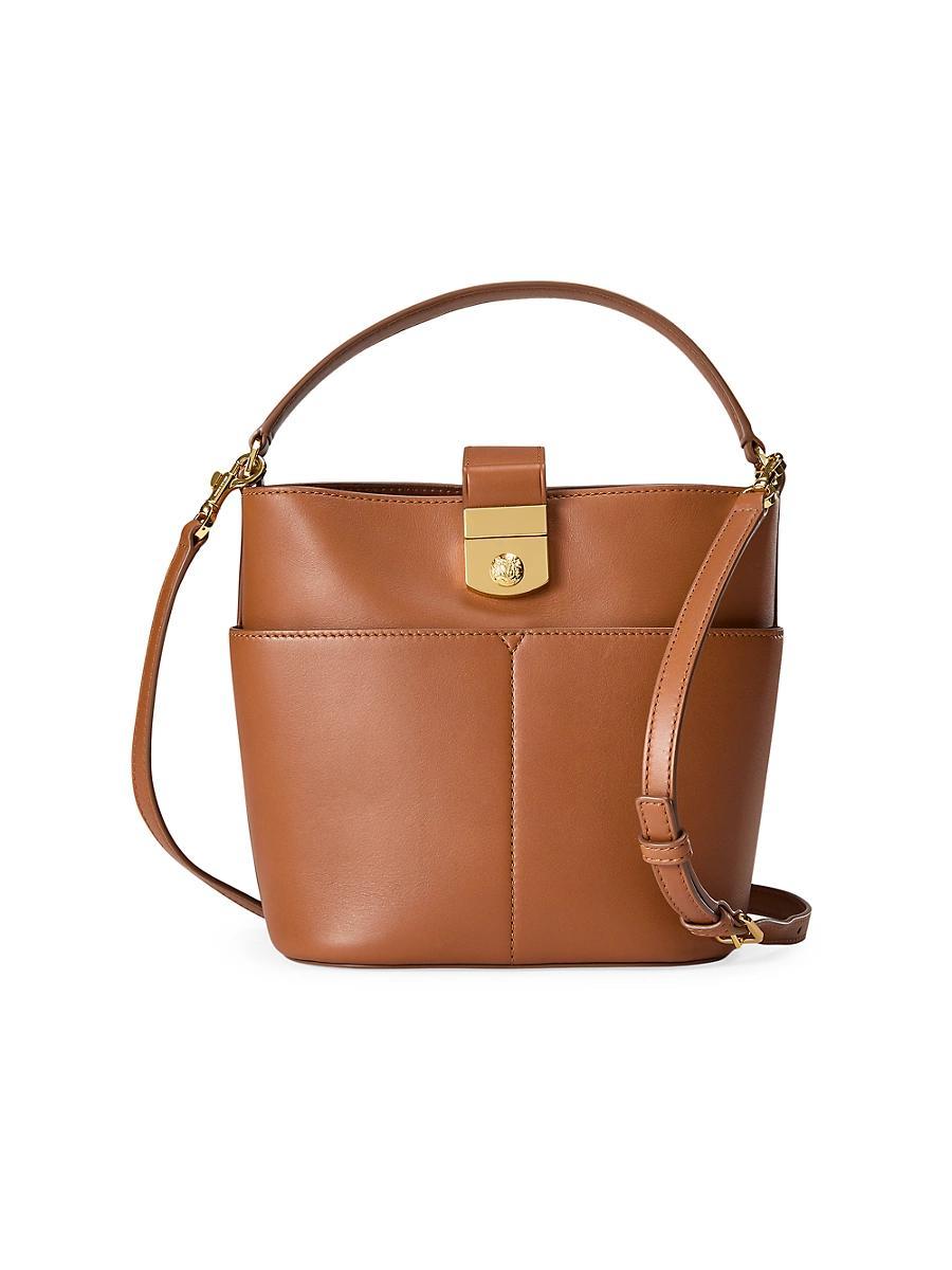 Womens Crest Lock Leather Bucket Bag Product Image