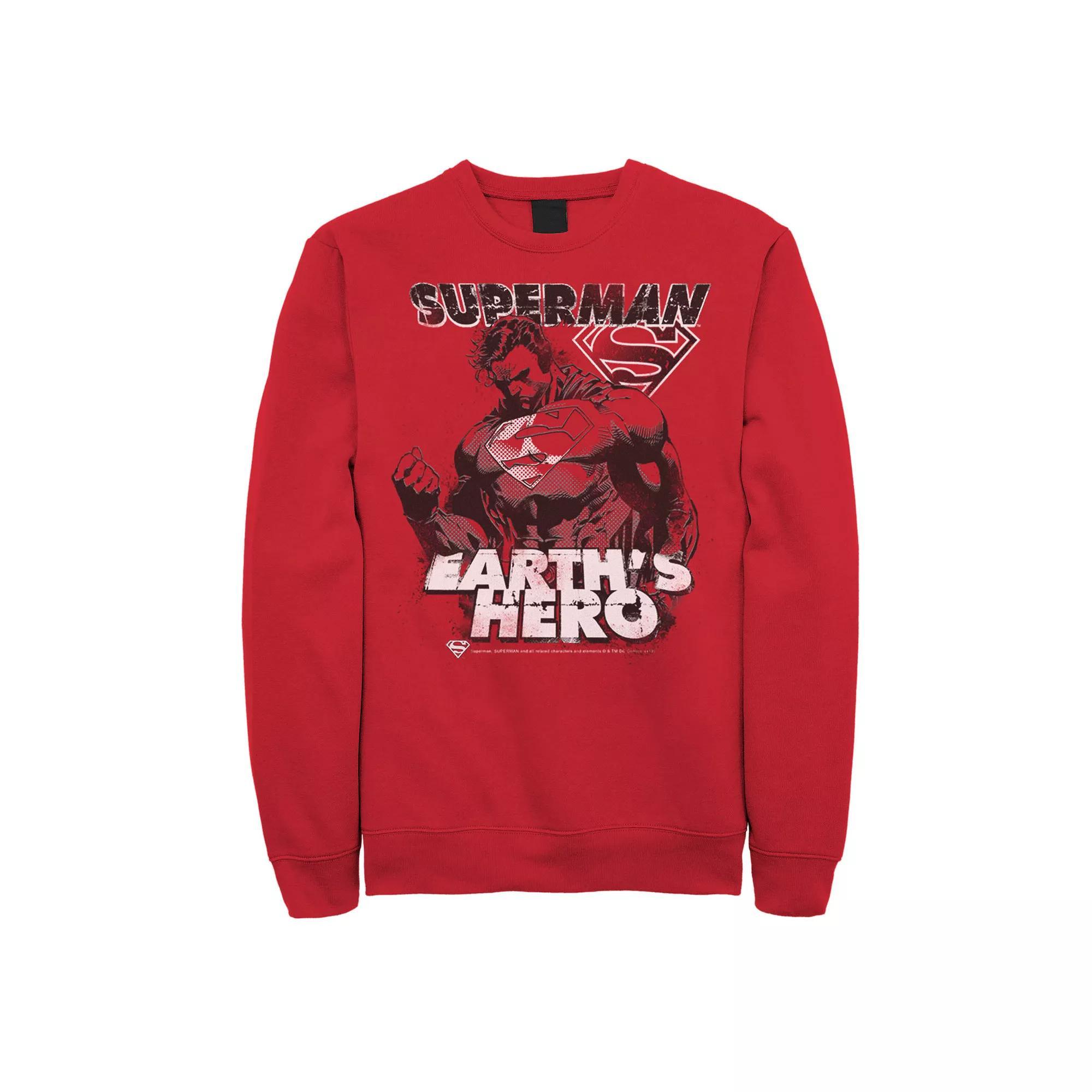 Men's DC Comics Superman Earth's Hero Sketched Poster Sweatshirt, Size: Medium, Red Product Image