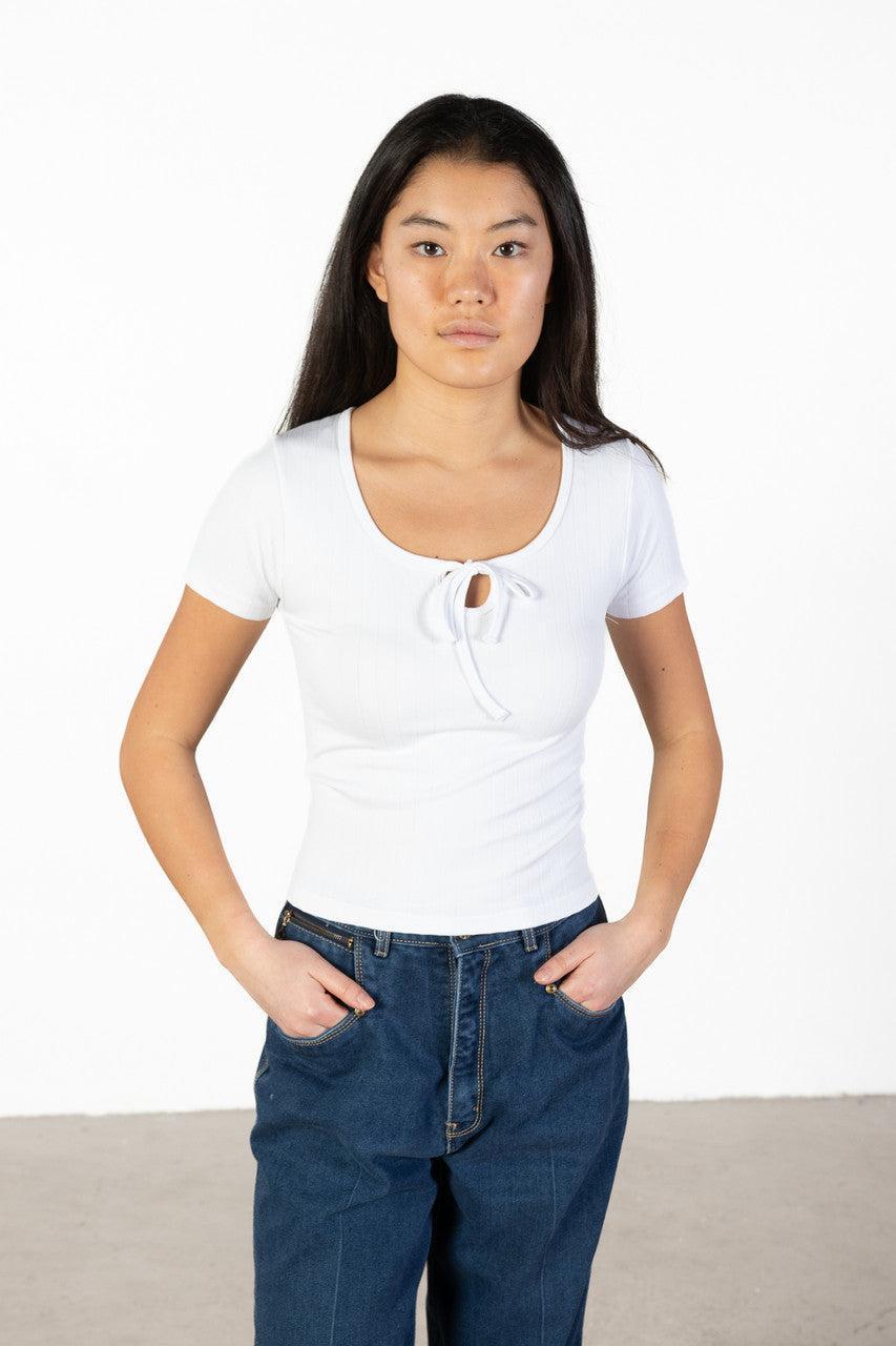 White Tie Neck Seamless Tee Product Image