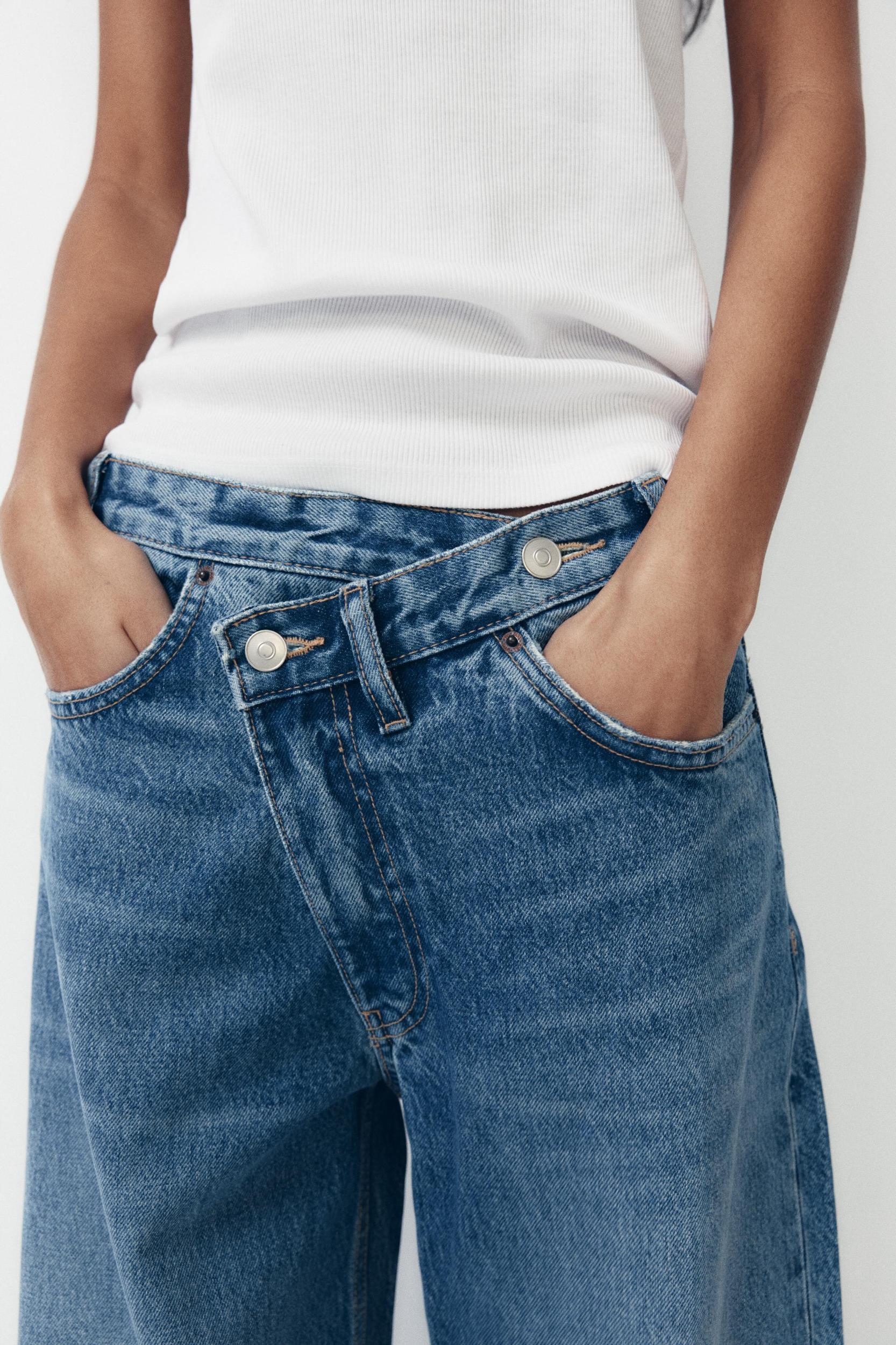 TRF HIGH WAIST CROSSOVER WAIST WIDE LEG JEANS Product Image