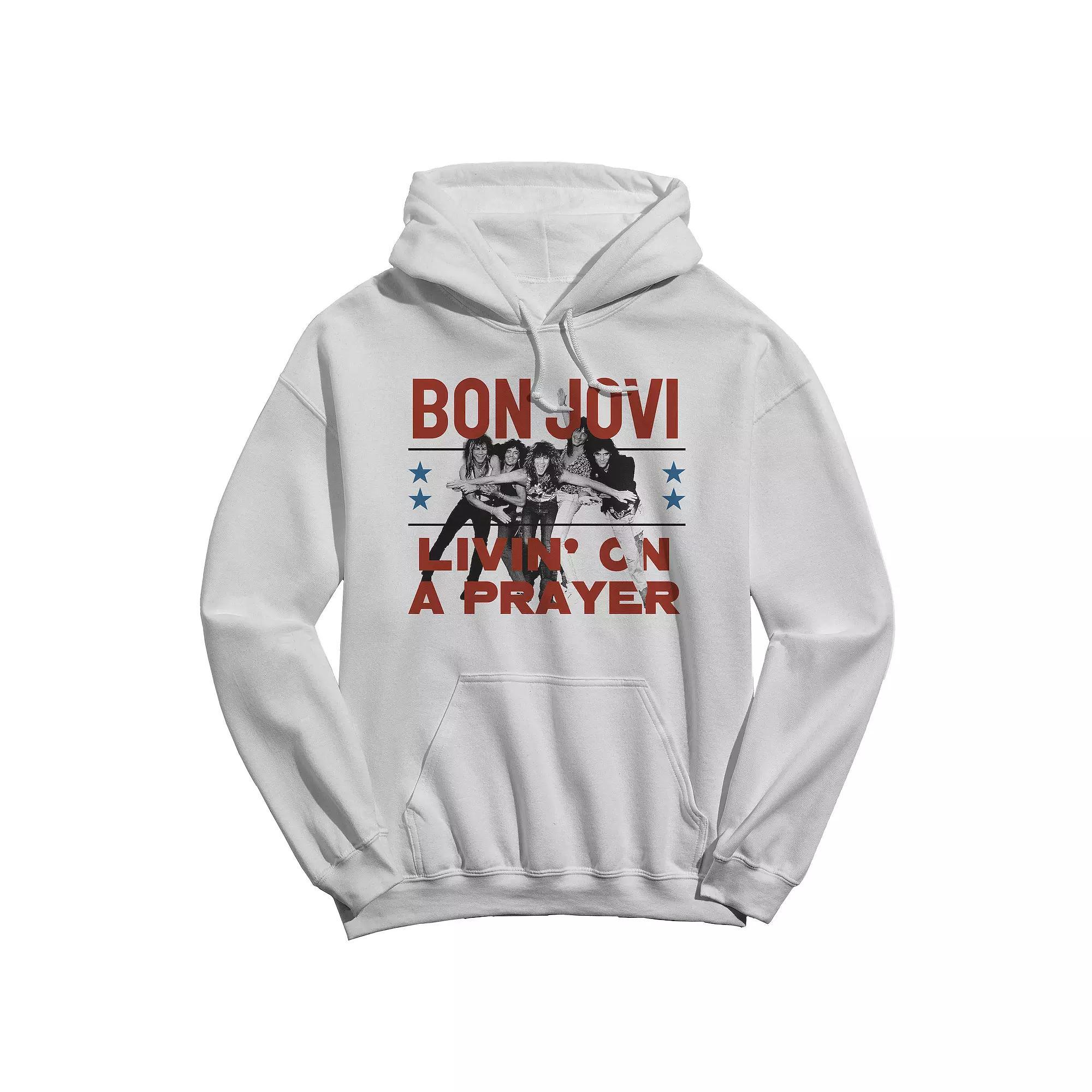 Men's Bon Jovi Livin On A Prayer Graphic Hoodie, Size: XL, White Product Image