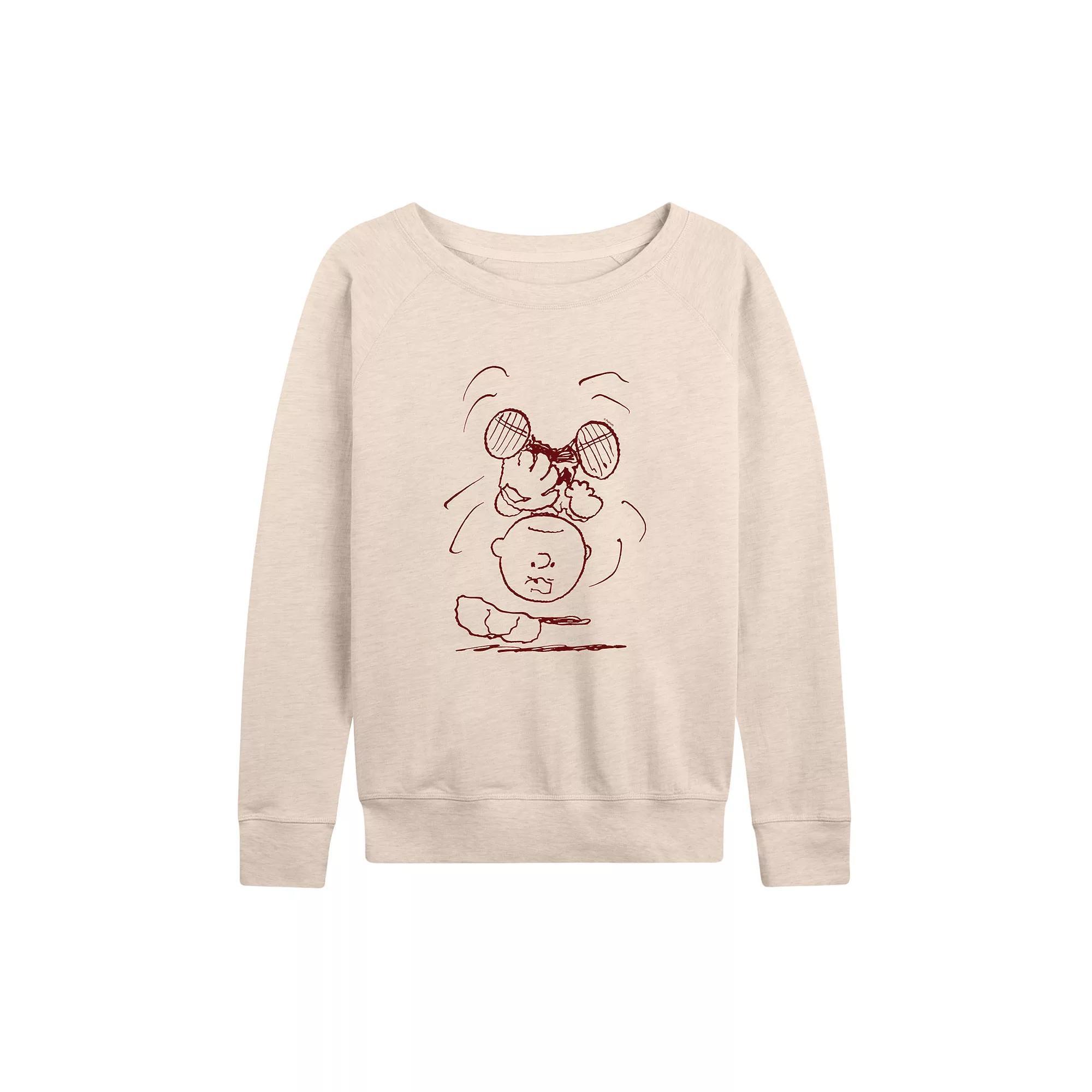 Womens Peanuts Charlie Brown Flipped French Terry Long Sleeve Tee, Girls Product Image