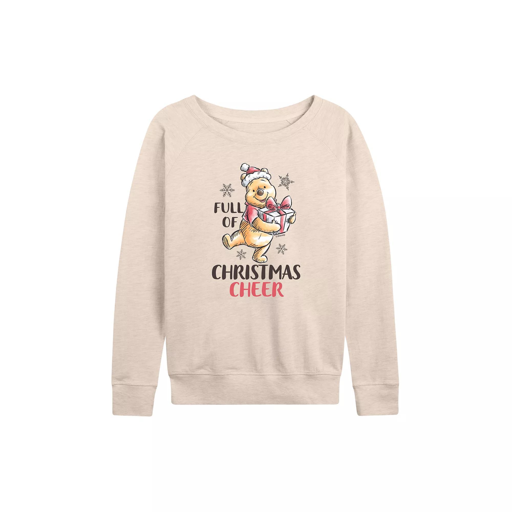 DIsney's Winnie The Pooh Women's Christmas Cheer French Terry Long Sleeve Tee, Size: Medium, Beige Product Image