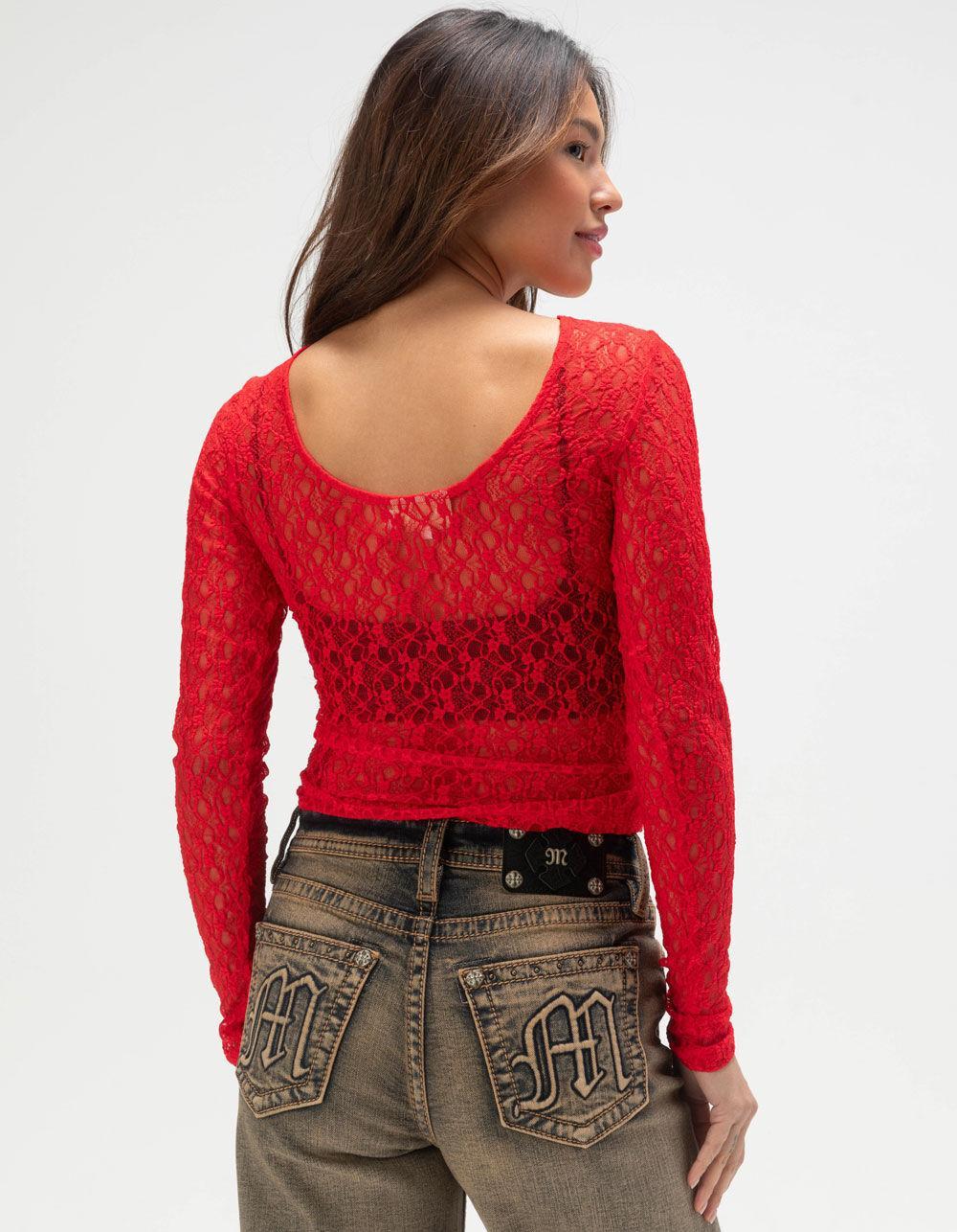 JJXX Leah Womens Long Sleeve Lace Top - RED Product Image