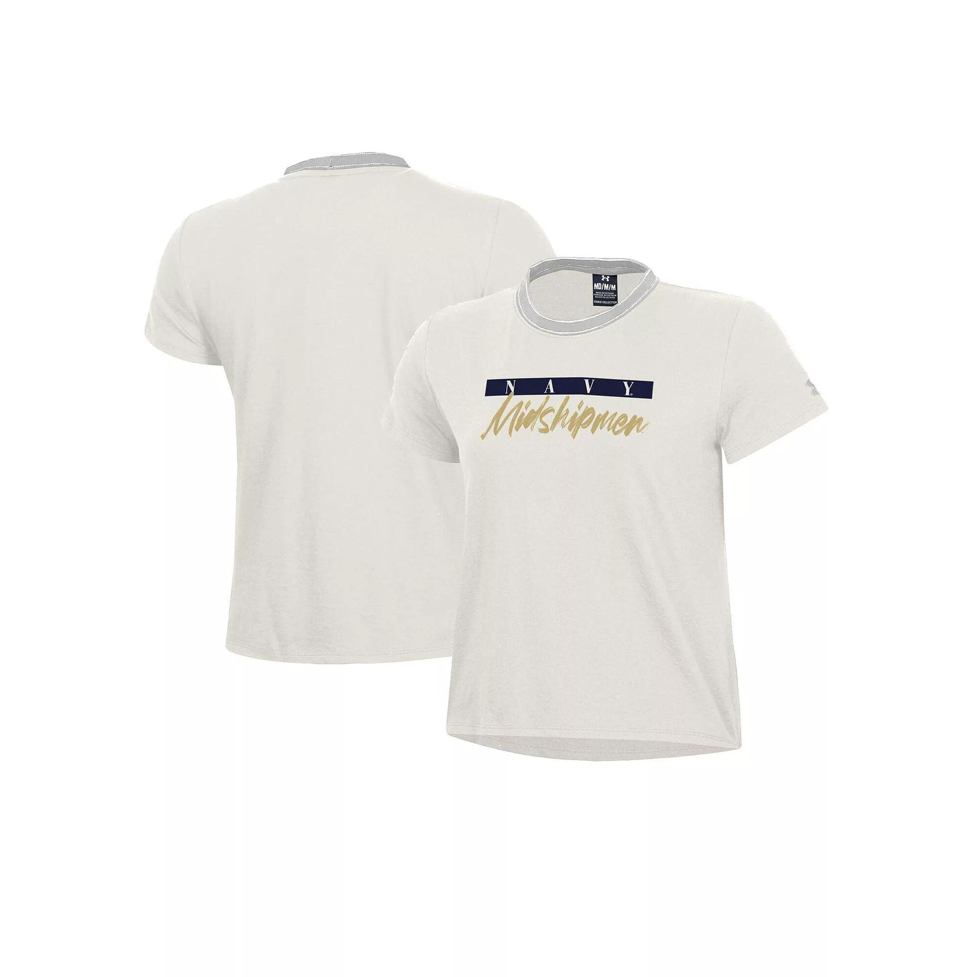 Women's Under Armour Cream Navy Midshipmen Iconic T-Shirt, Size: 2XL, Beige Product Image