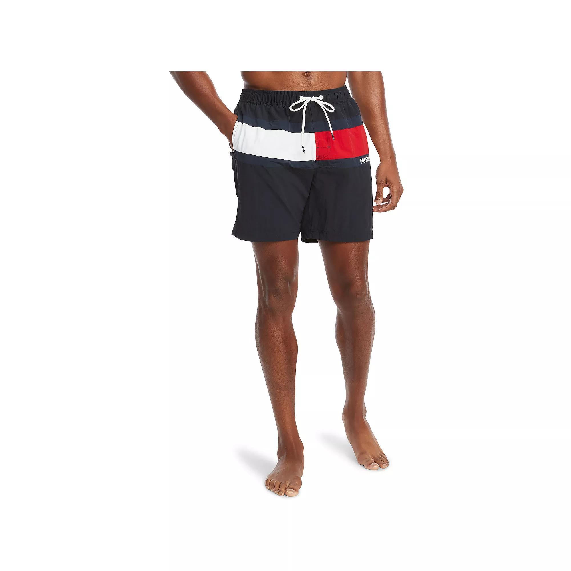 Men's Tommy Hilfiger 7" Flag Swim Trunks, Size: Medium, Red Product Image