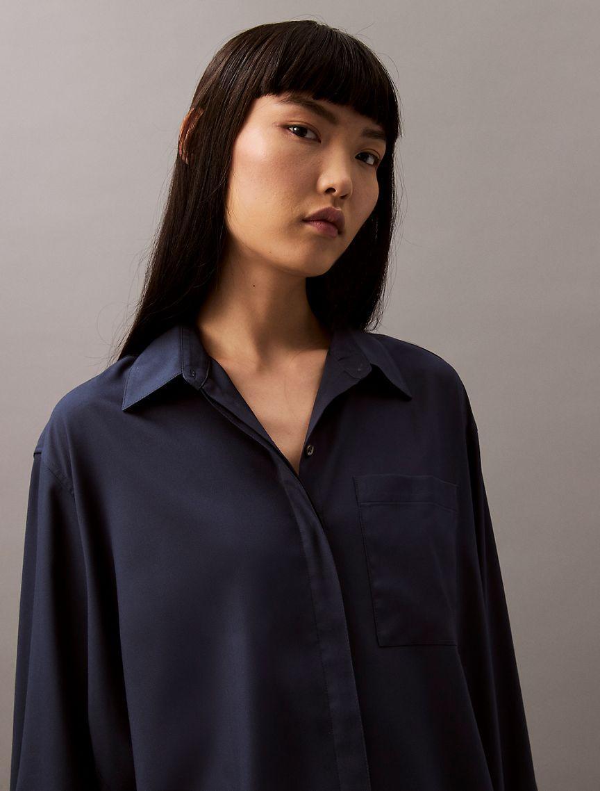 Calvin Klein Women's Viscose Blend Relaxed Button-Down Shirt - White - XL Product Image