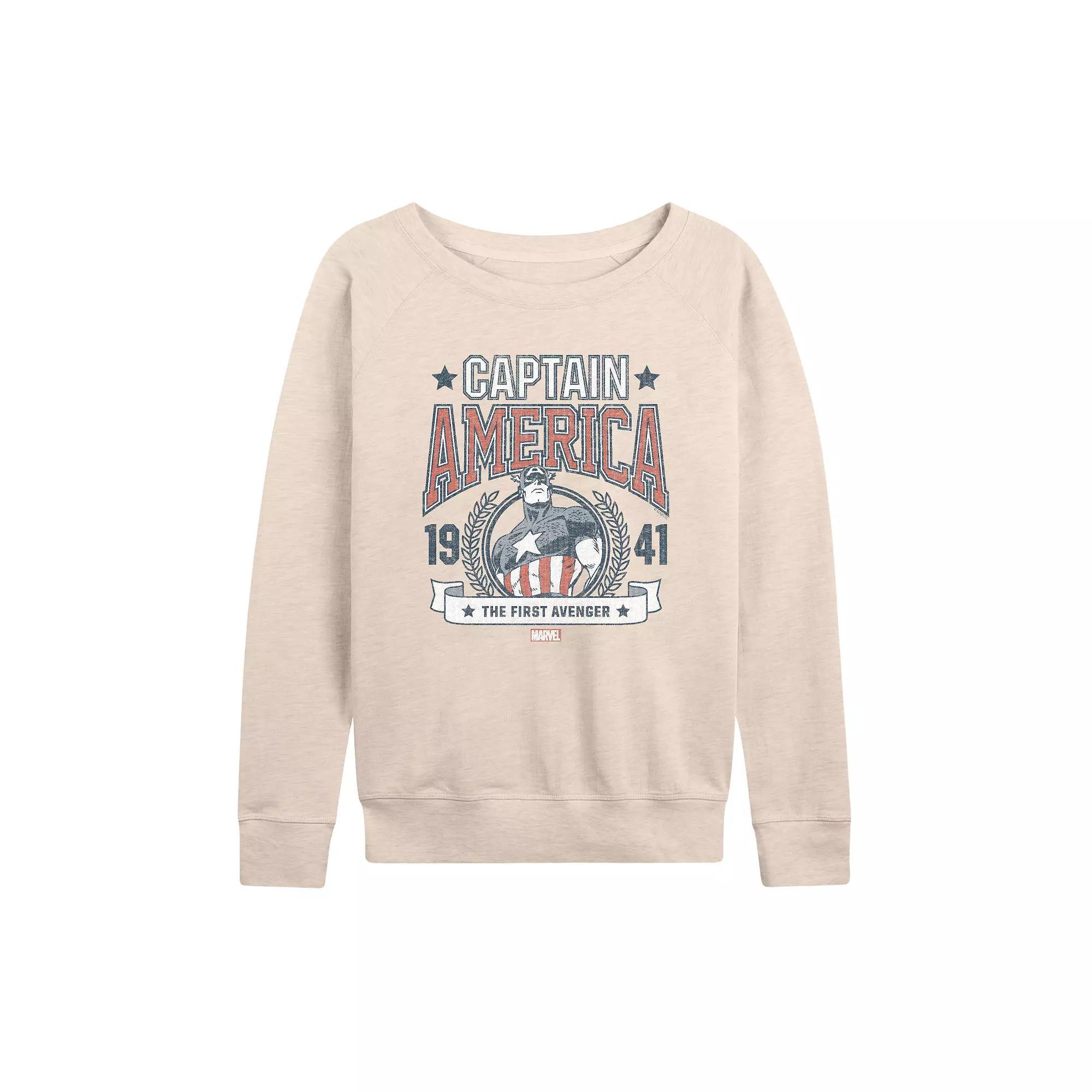 Womens Marvel Captain America Retro Collegiate French Terry Long Sleeve Tee Product Image