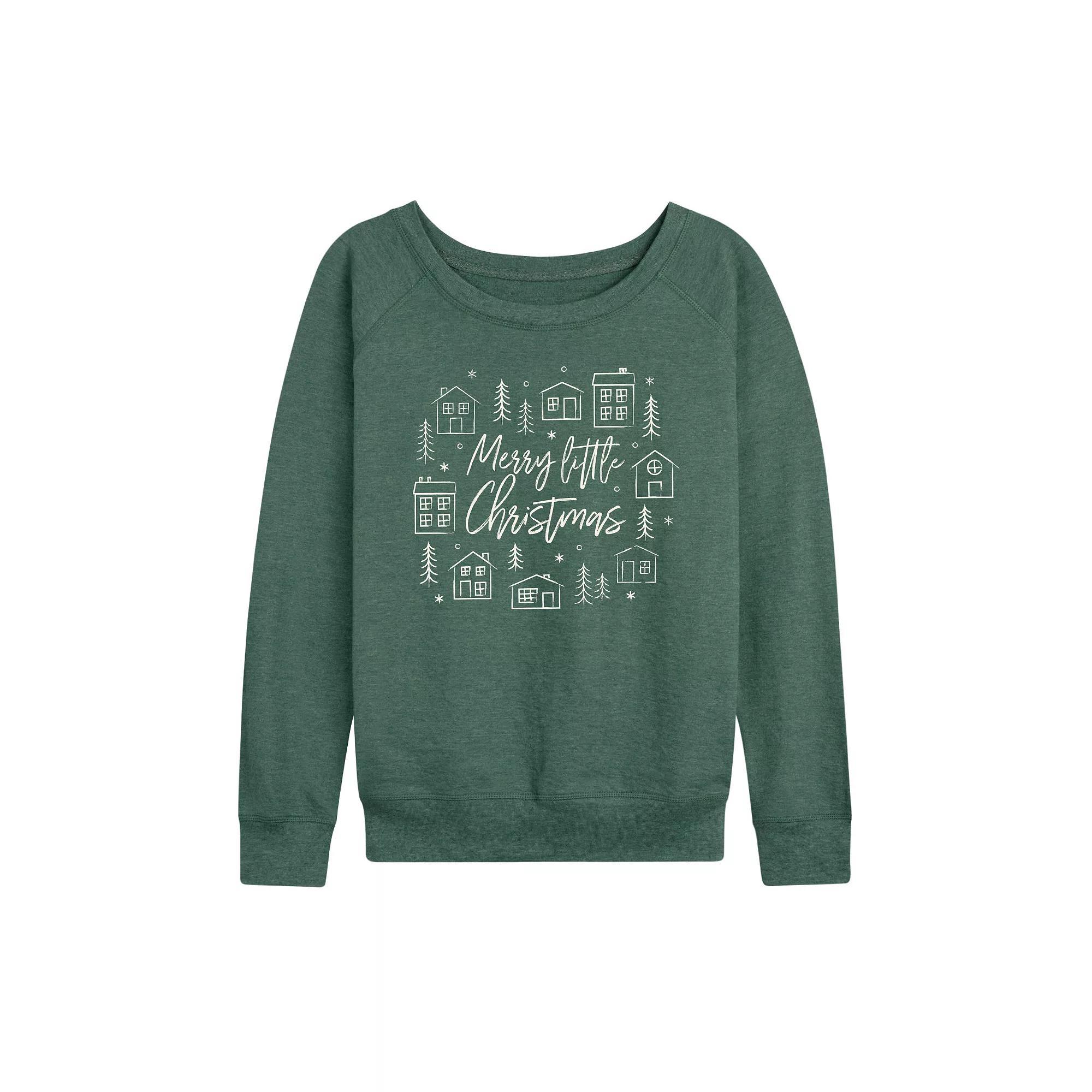 Women's Merry Little Christmas French Terry Long Sleeve Tee, Size: Large, Grey Green Product Image