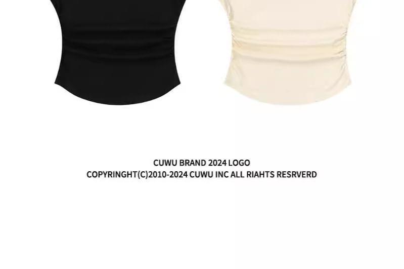 Cap-Sleeve Crew Neck Logo Cutout Crop Slim Fit  Tee Product Image