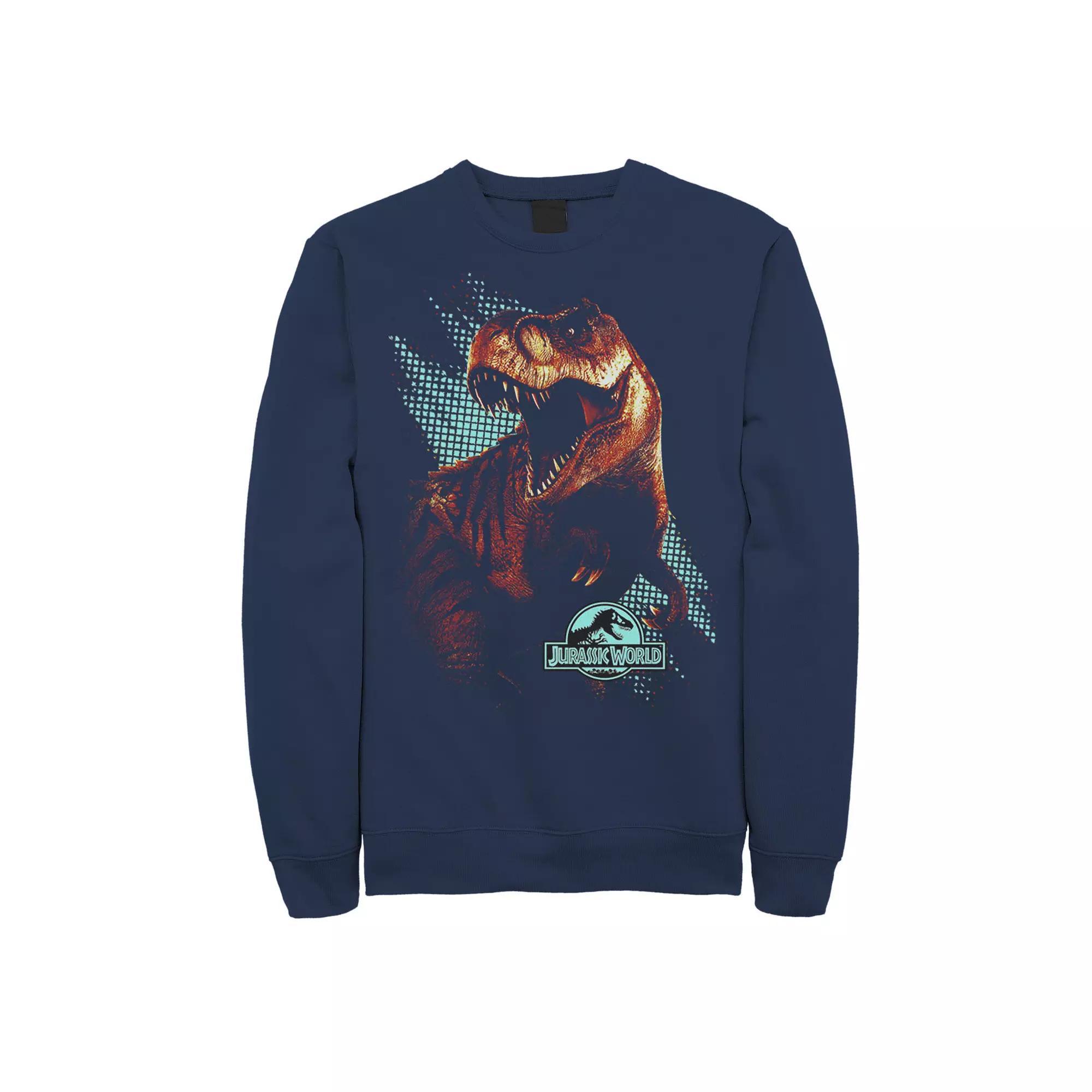 Men's Jurassic World Red Evolved Predator T-Rex Sweashirt, Size: Small, Blue Product Image