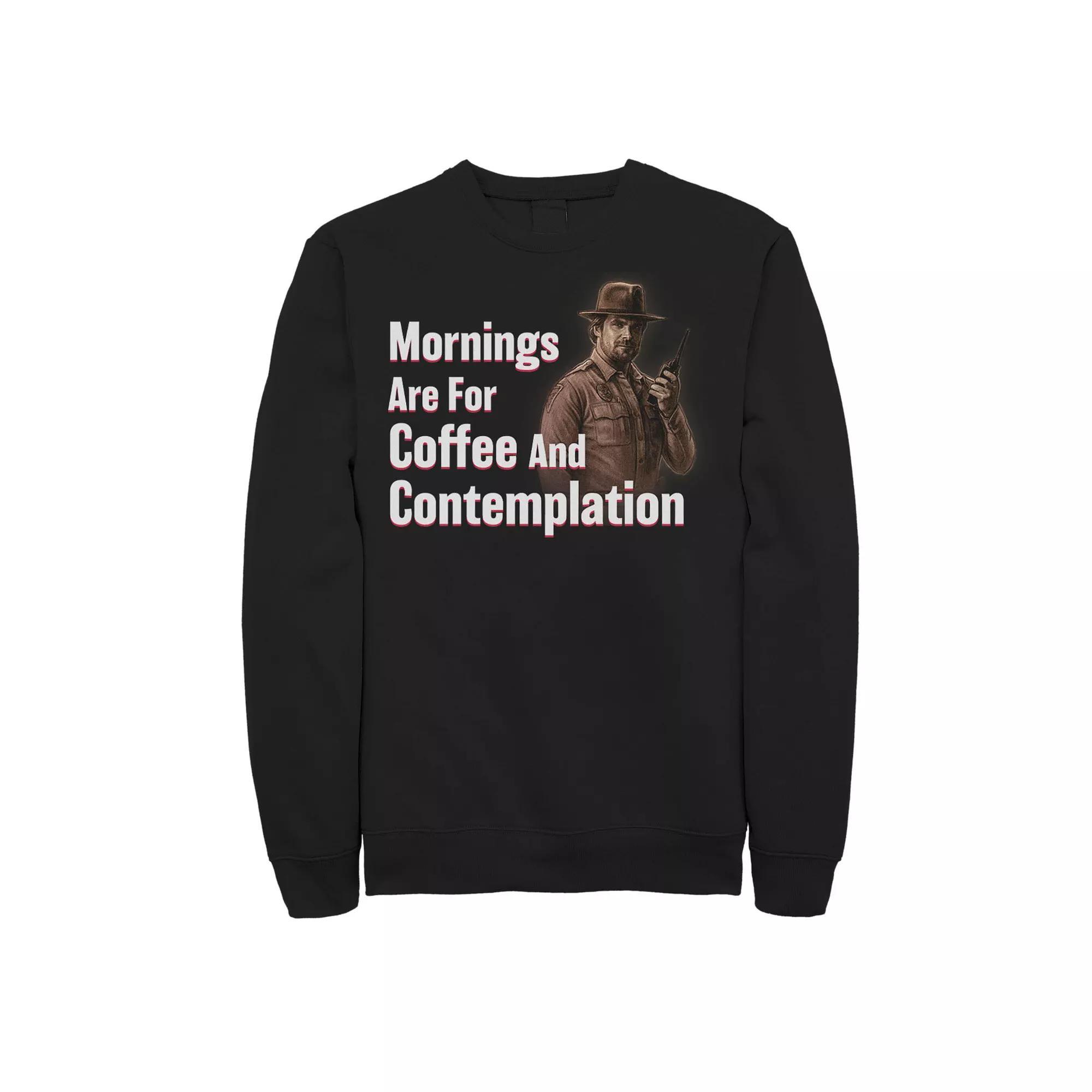 Men's Stranger Things Hopper Coffee & Contemplation Sweatshirt, Size: Medium, Black Product Image