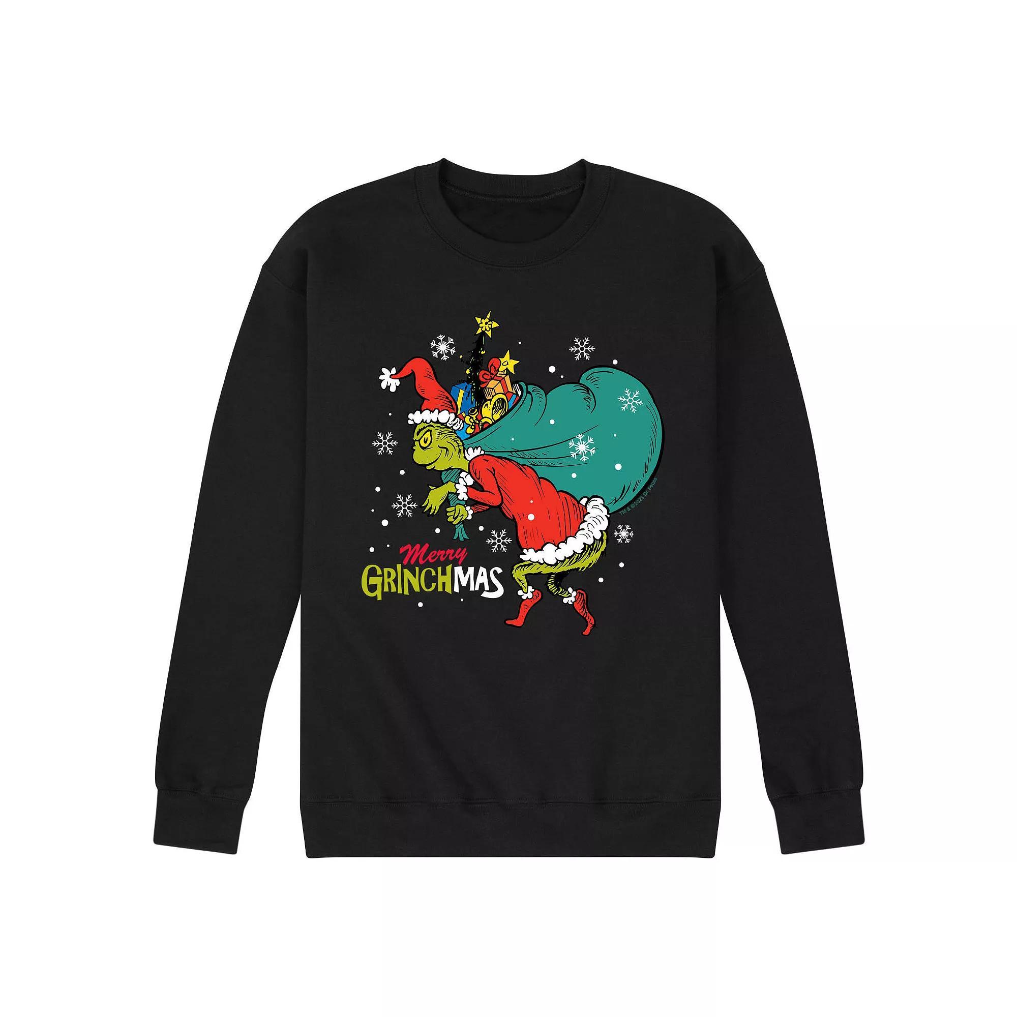 Men's Dr. Seuss The Grinch Merry Grinchmas Toy Bag Fleece Sweatshirt, Size: Large, Black Product Image