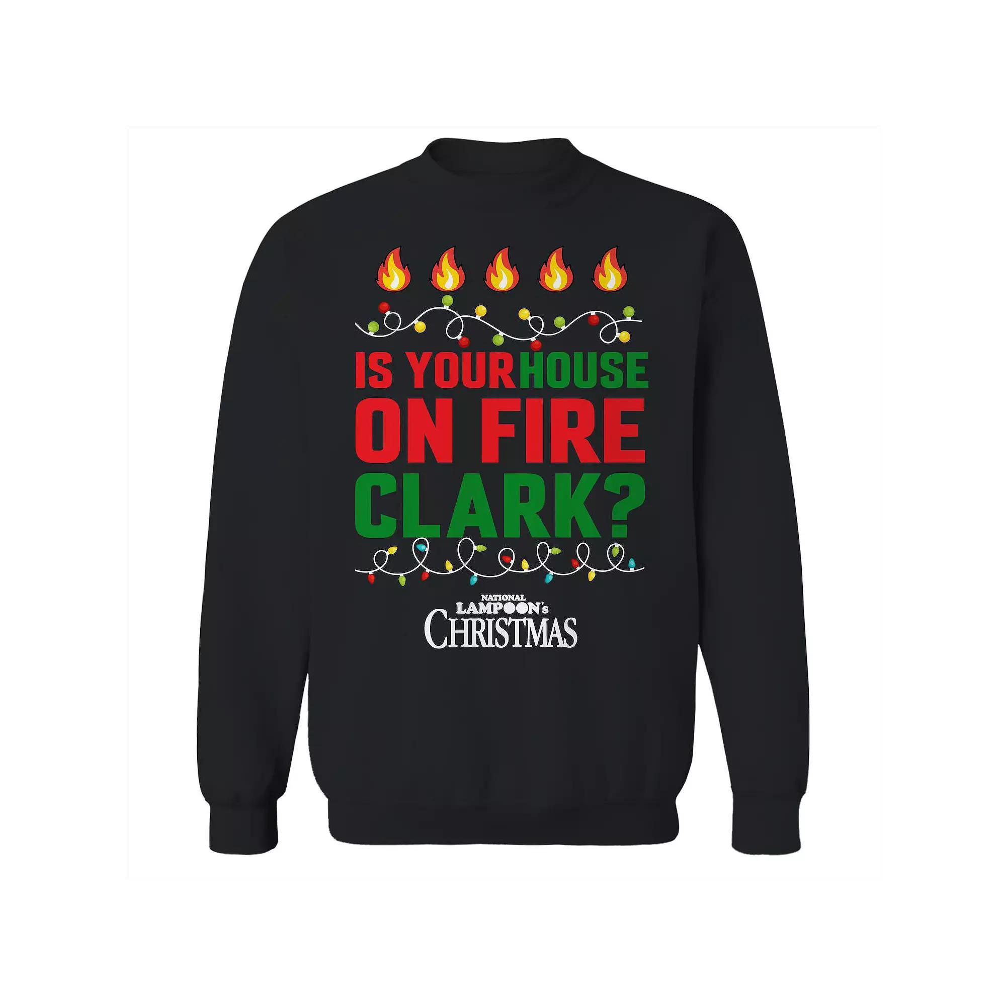 Men's Is Your House on Fire National Lampoon's Christmas Vacation Graphic Fleece Crew Sweatshirt, Size: Large, Black Product Image