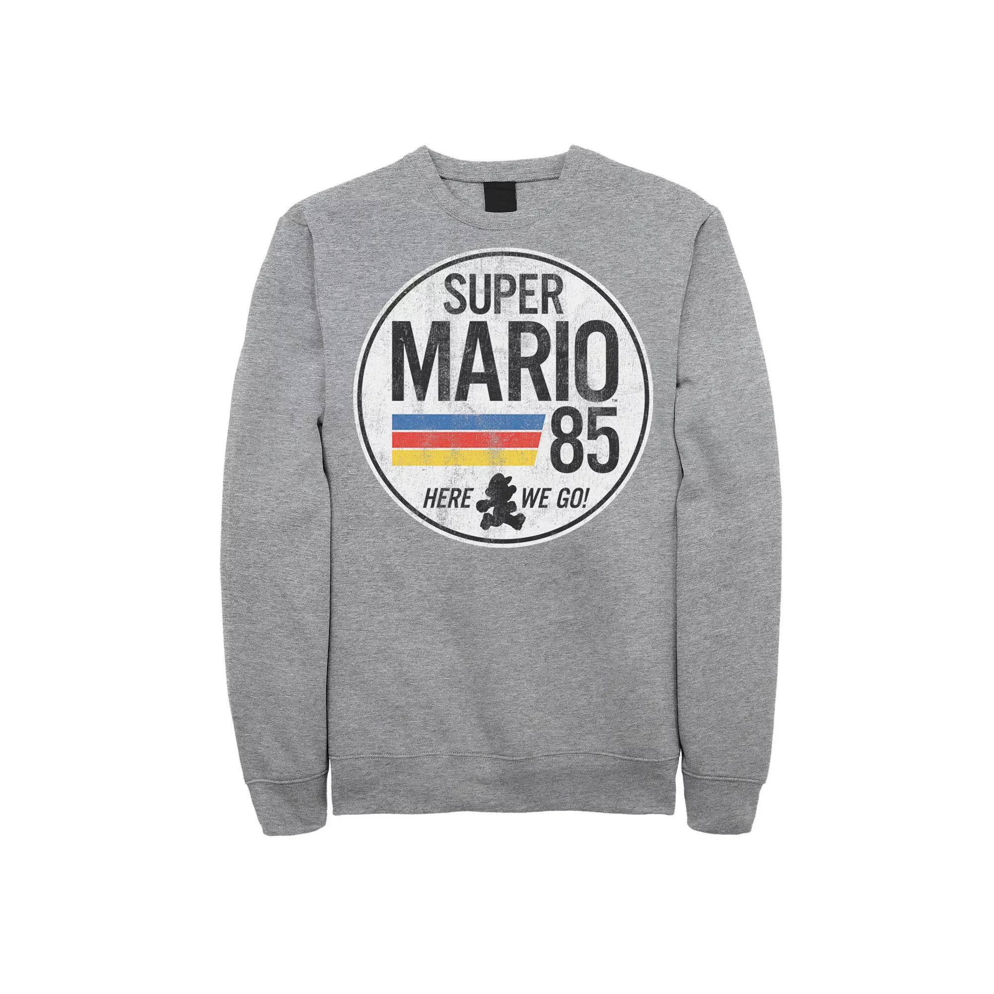 Men's Nintendo Super Mario Here We Go '85 Retro Vintage Sweatshirt, Size: XL, Athletic Grey Product Image