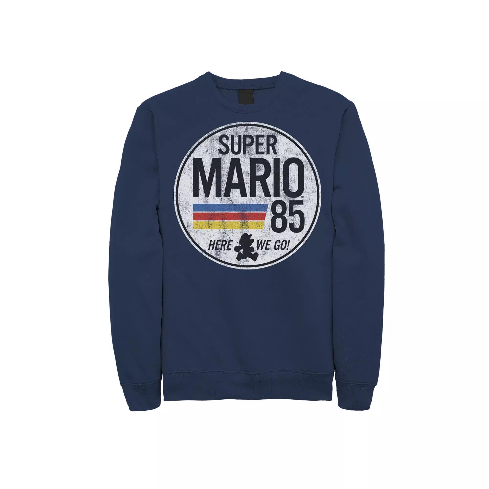 Men's Nintendo Super Mario Here We Go '85 Retro Vintage Sweatshirt, Size: XL, Blue Product Image